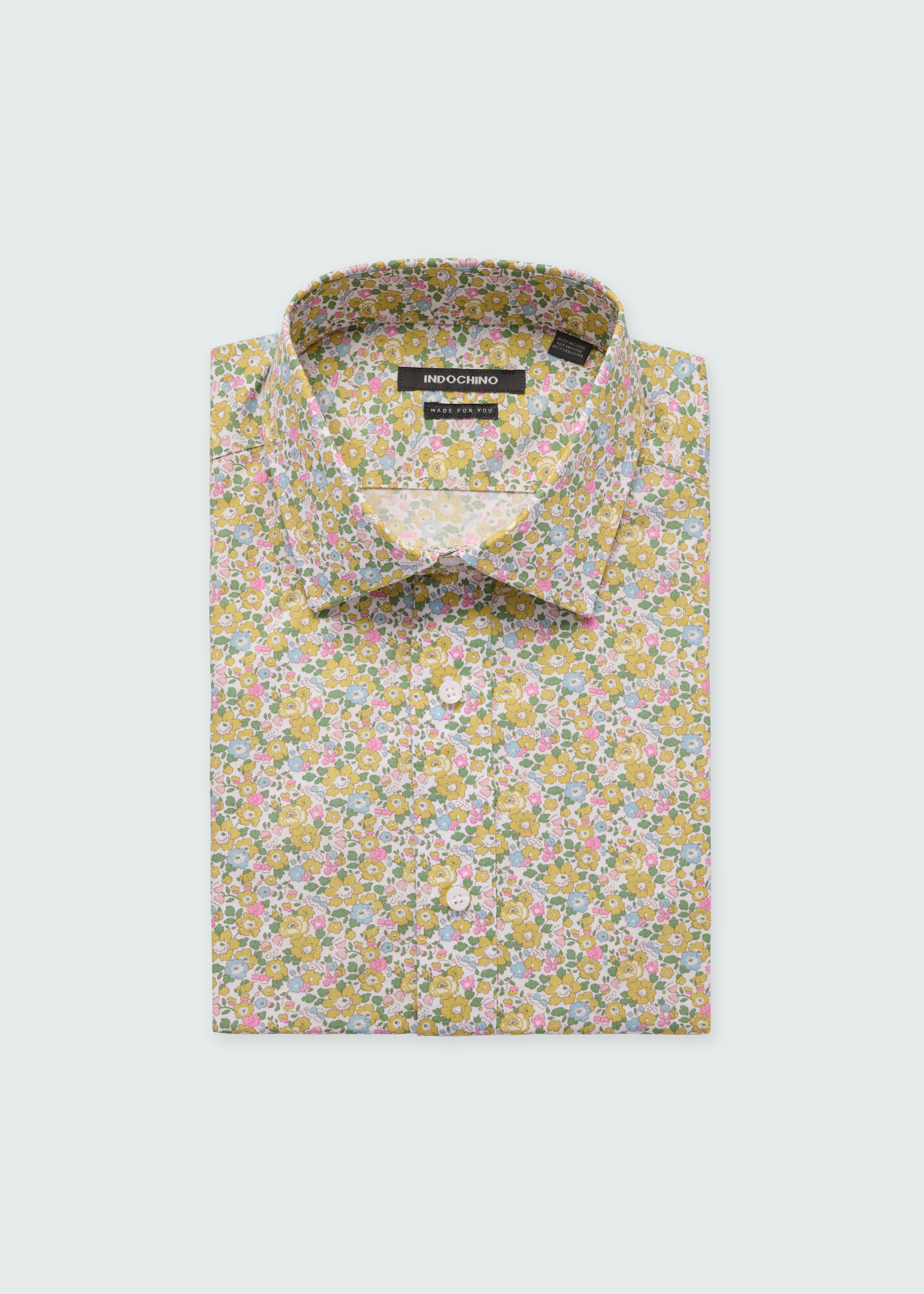 Indochino Men's Custom London Floral Print Yellow Shirt | 100% Italian Cotton