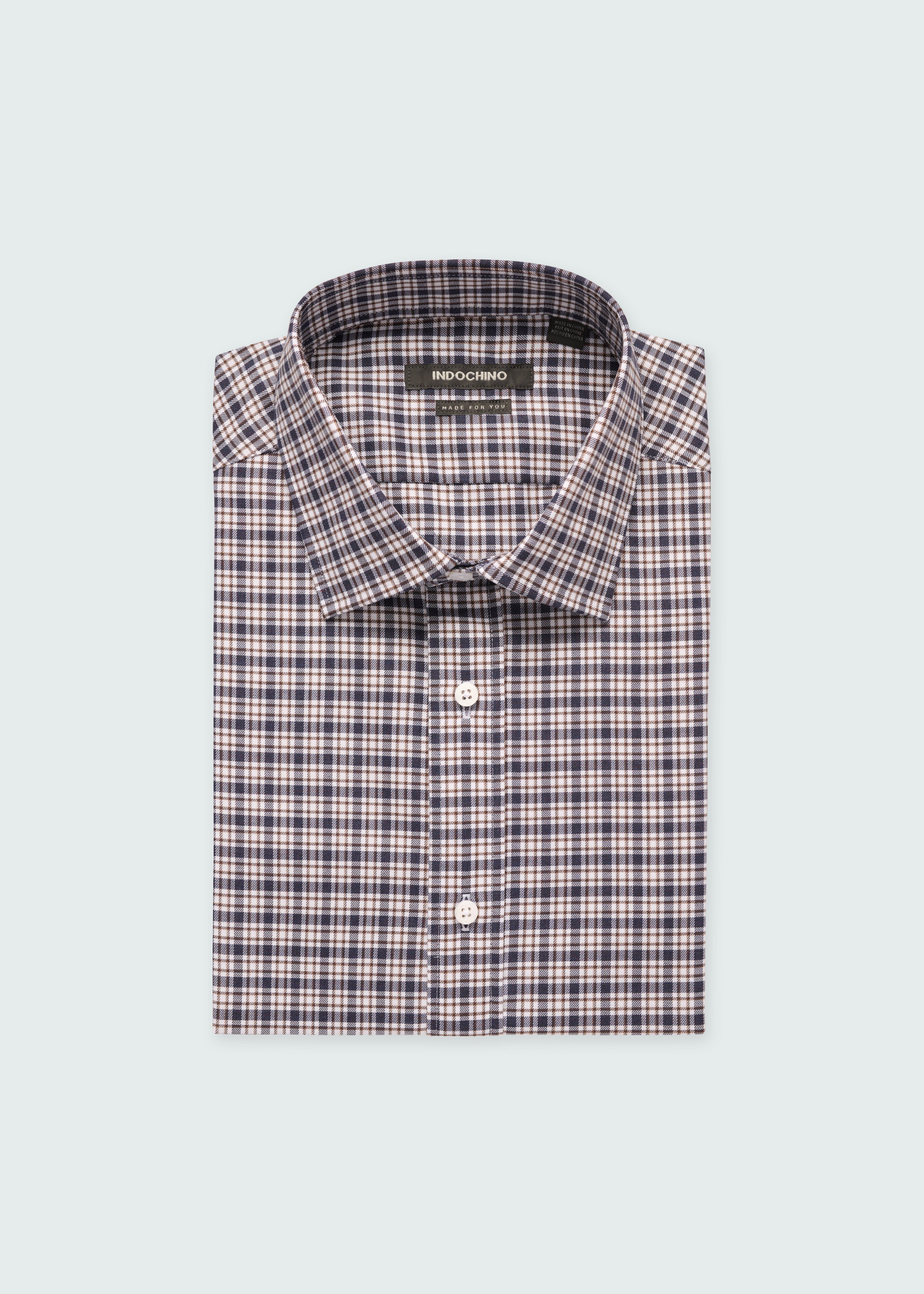 Indochino Men's Custom Paddington Check Twill Navy Shirt | 100% Cotton