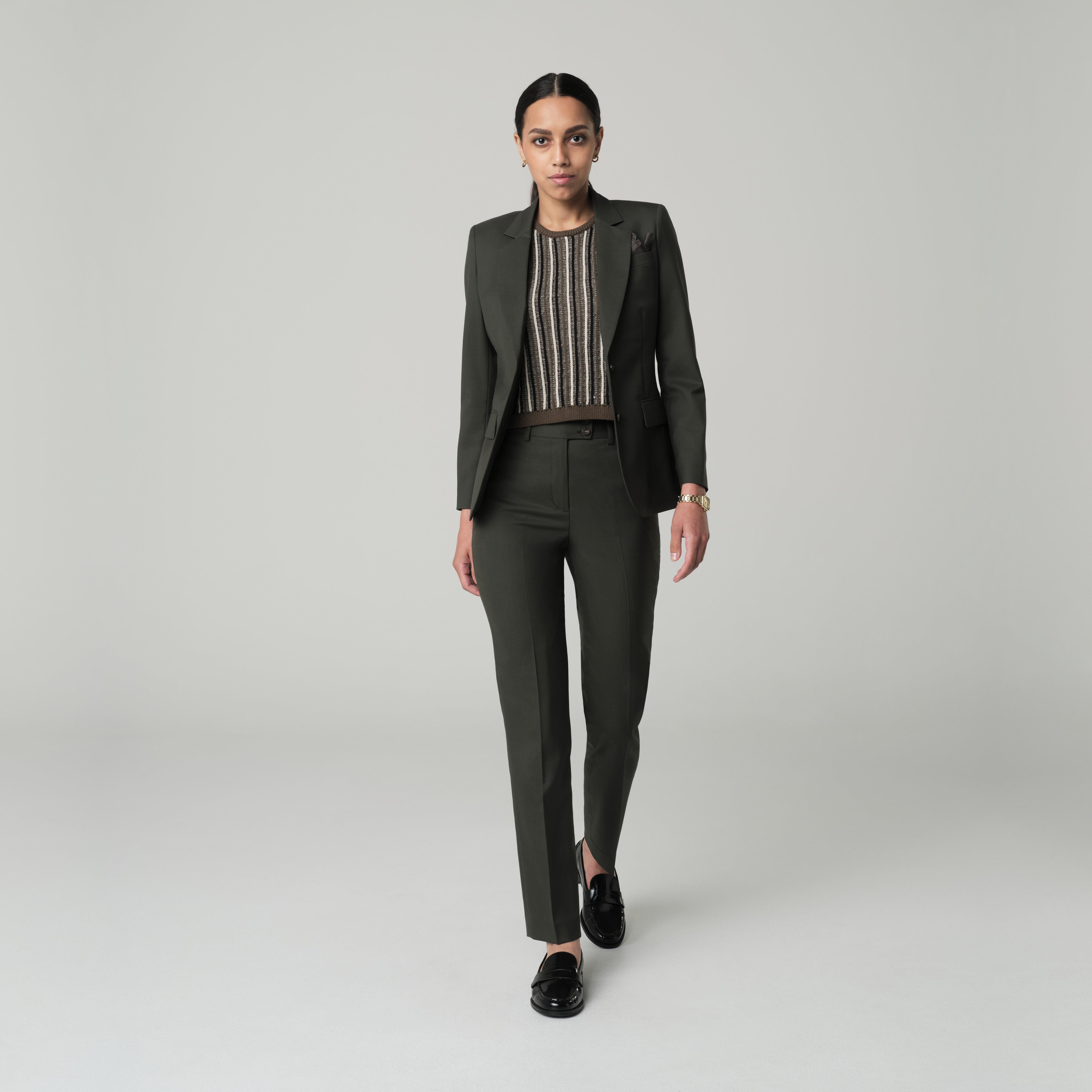 olive green dress pants women's FARES Pressed Crease Wide Leg Pants Olive Green main image 0