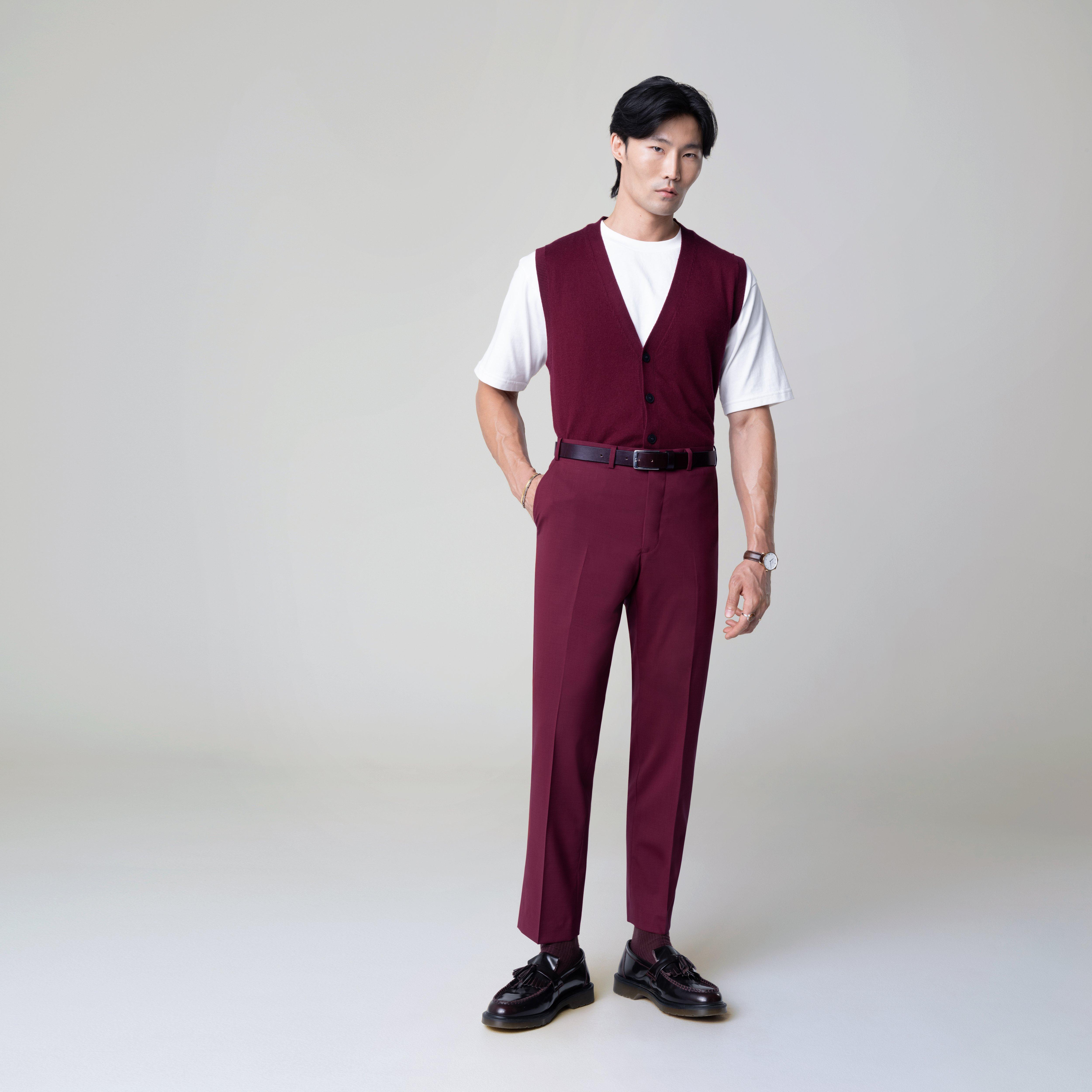 burgundy dress pants near me Indochino Men's Custom Howell Wool Stretch 185 pounds
