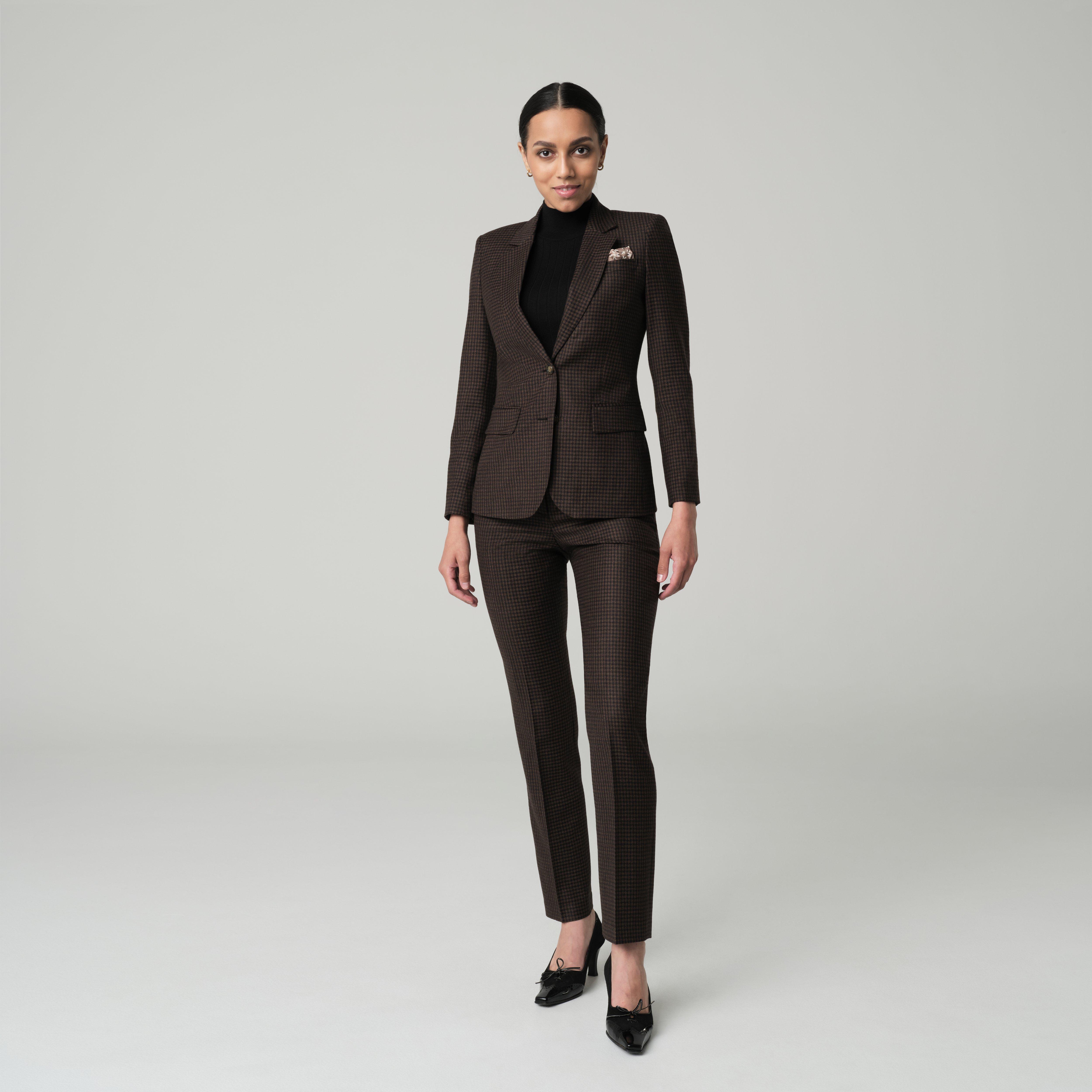 Women's Custom Suits - Monterosso Check Brown Suit Women Women's Custom Suits - Monterosso Check Brown Suit Women