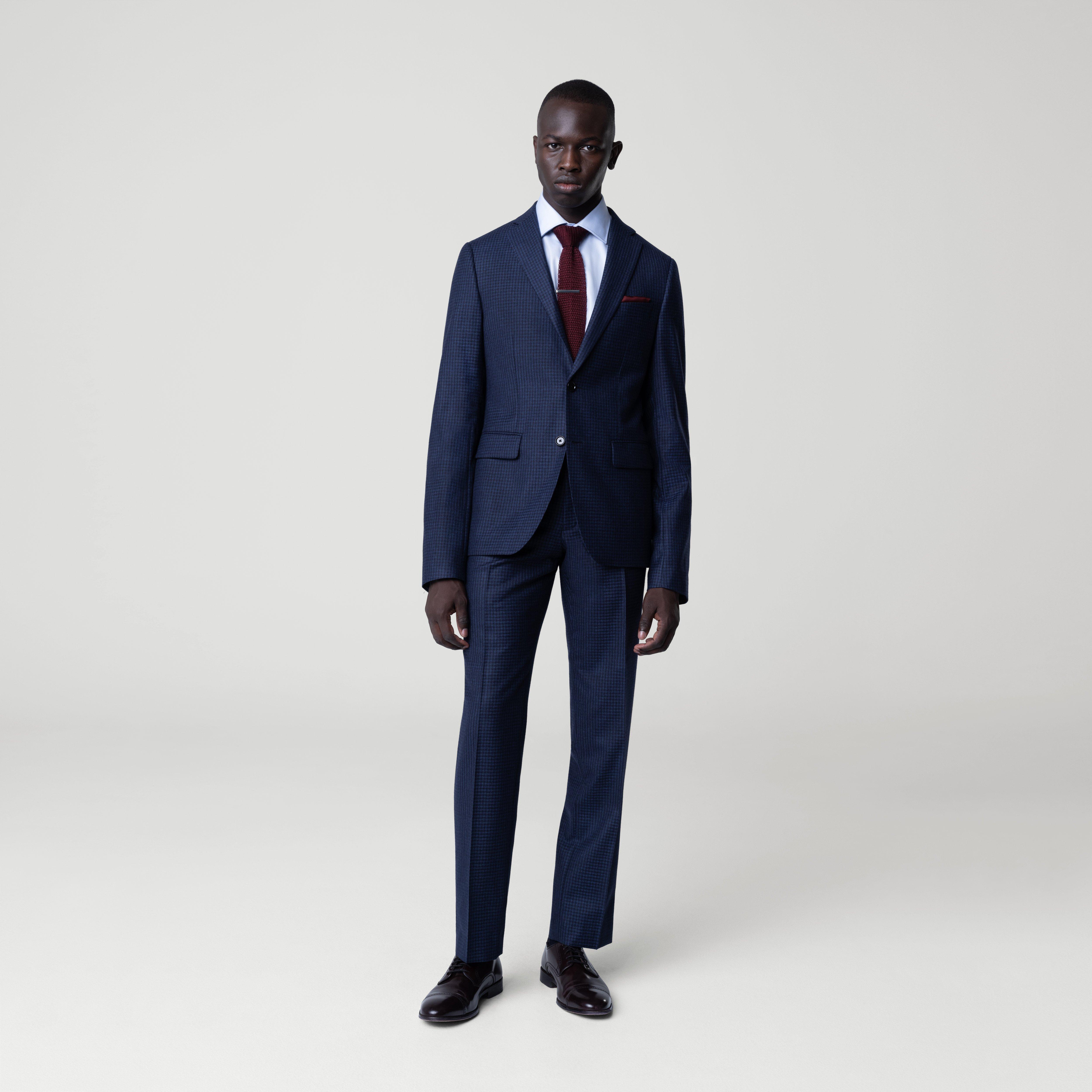 Men's Custom Blazers - Monterosso Check Midnight Blue Blazer