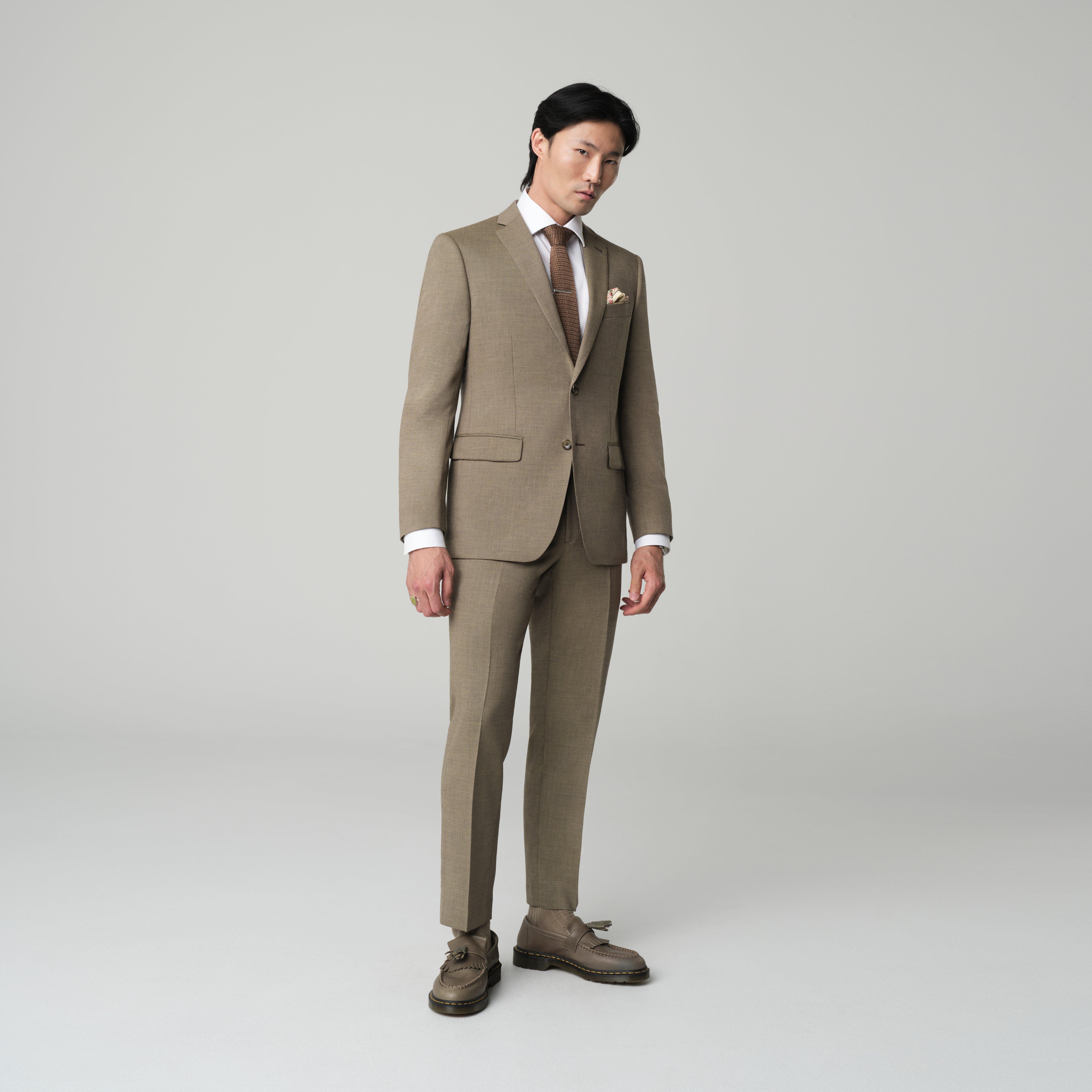 Men's Custom Suits - Parkhill Pindot Light Olive Suit