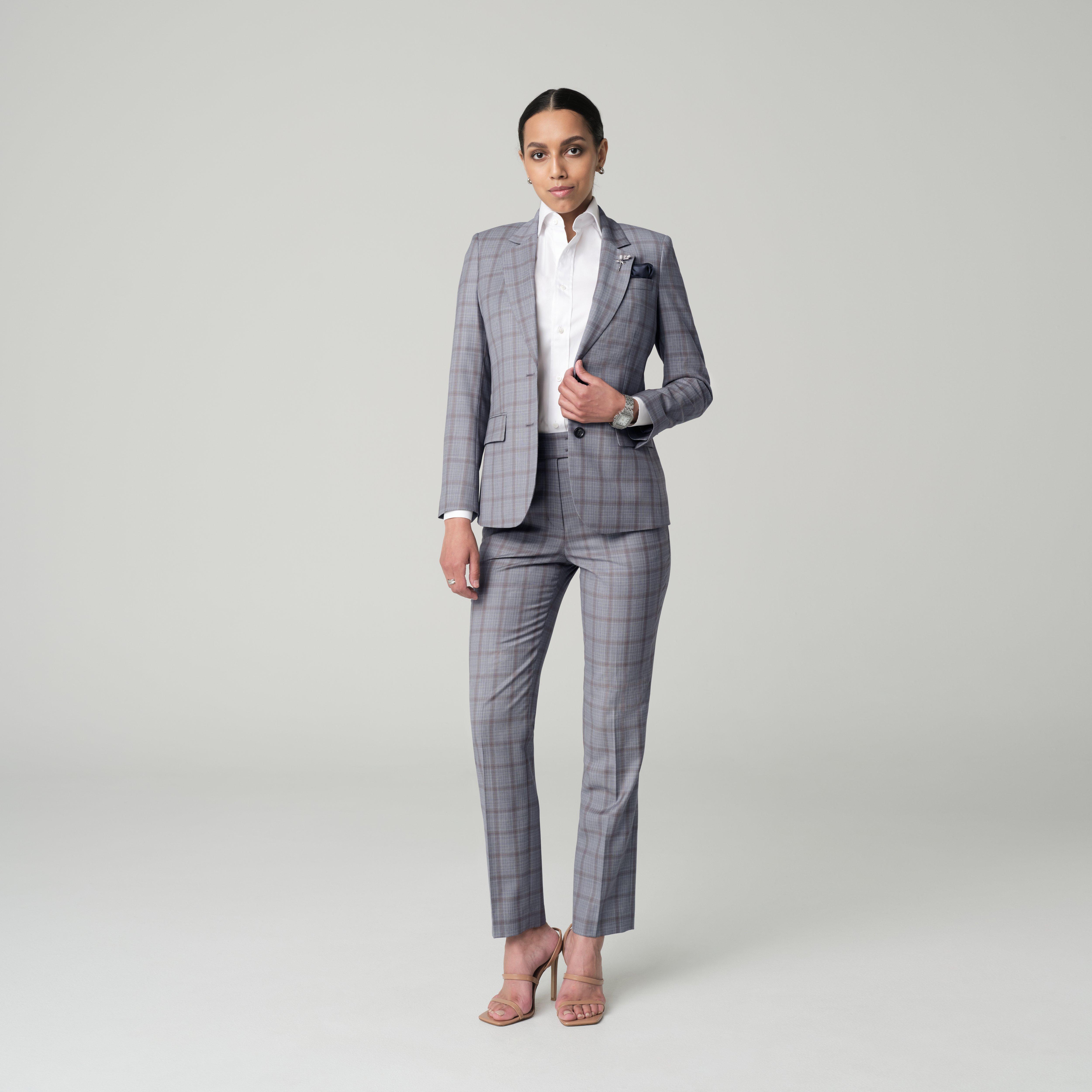 Women's Custom Suits - Paxton Check Light Gray Suit Women | INDOCHINO