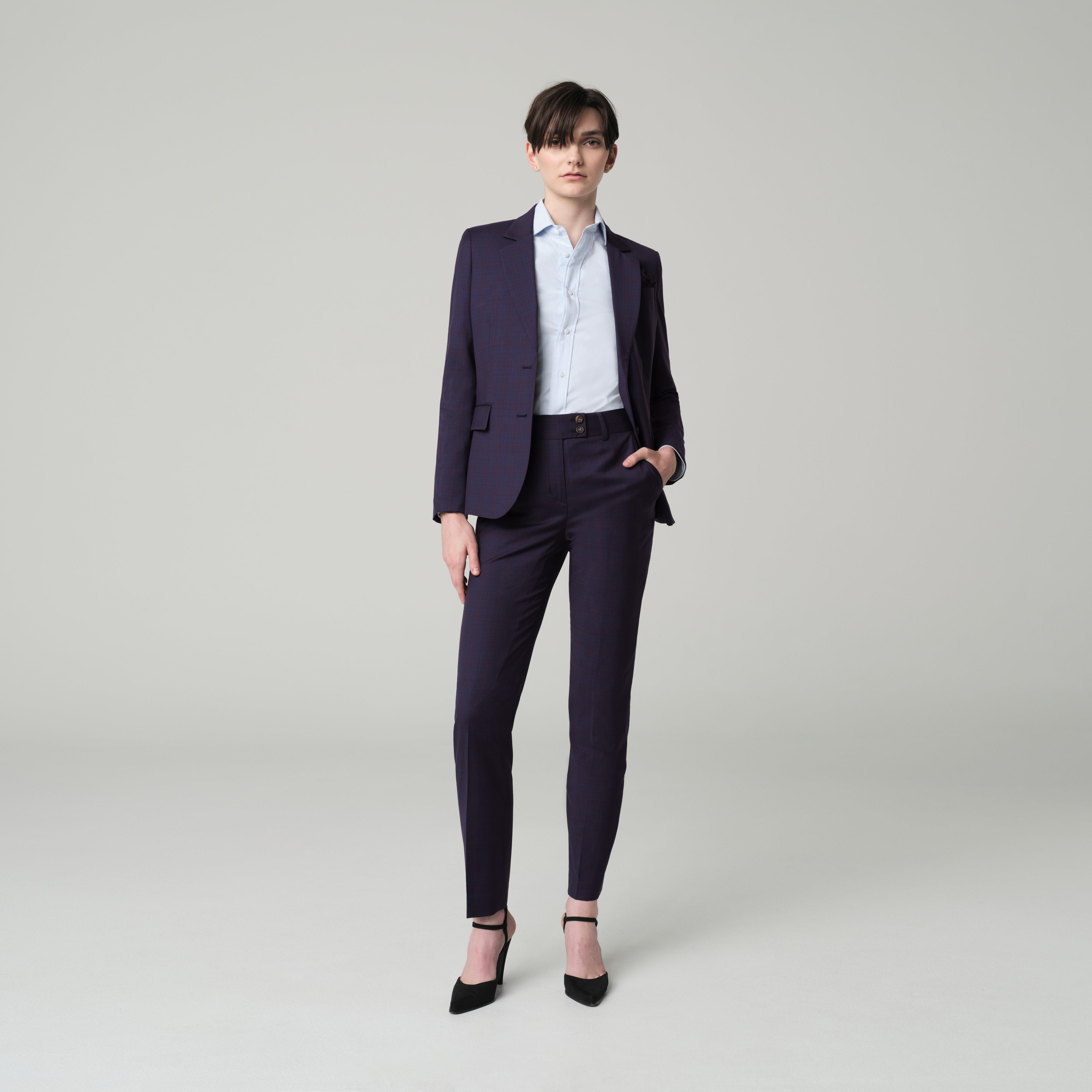 Indochino Women's Custom Paxton Glen Check Burgundy Suit | 100% Wool