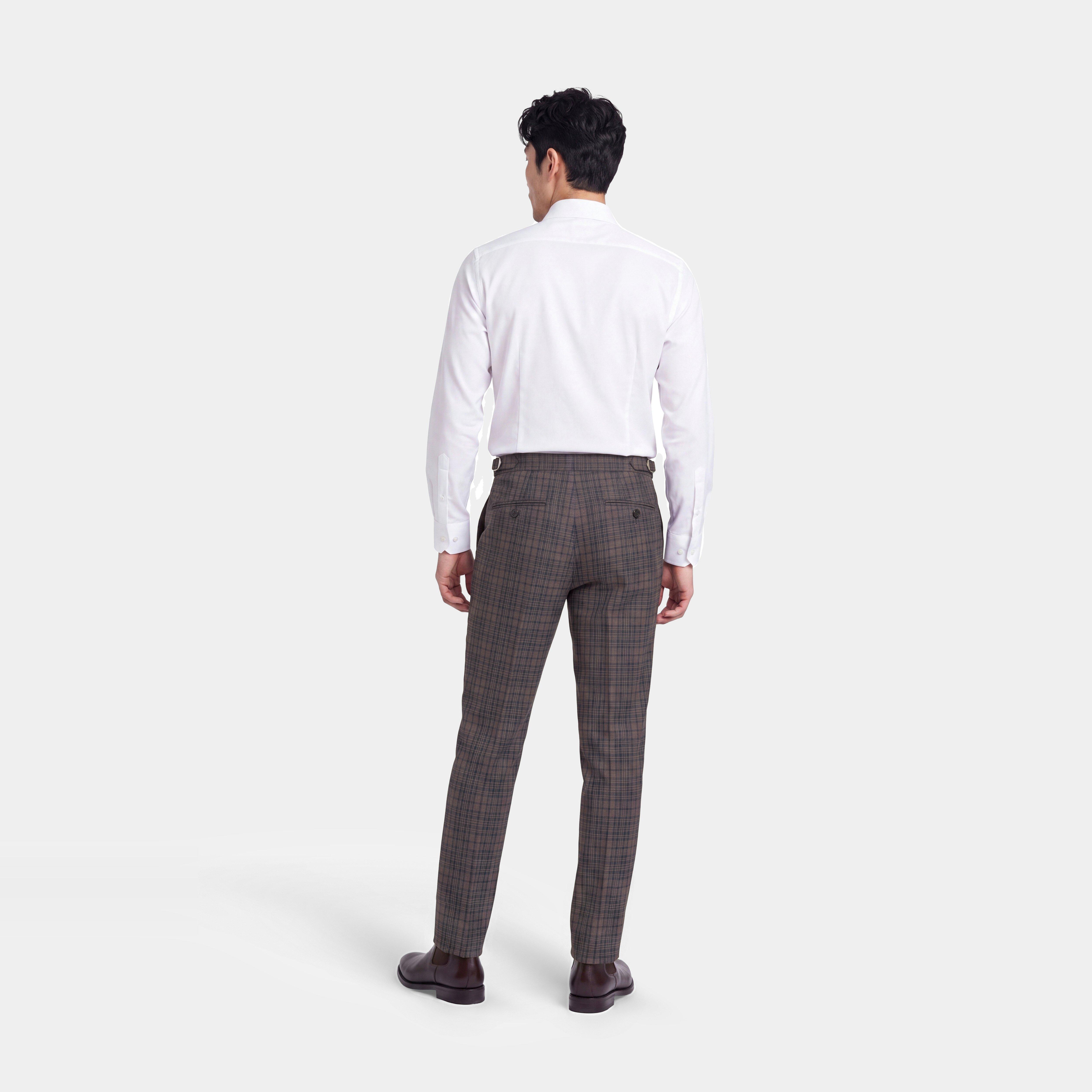 brown checkered dress pants Indochino Men's Custom Paxton Glen Check Light brown plaid pants mens outfit