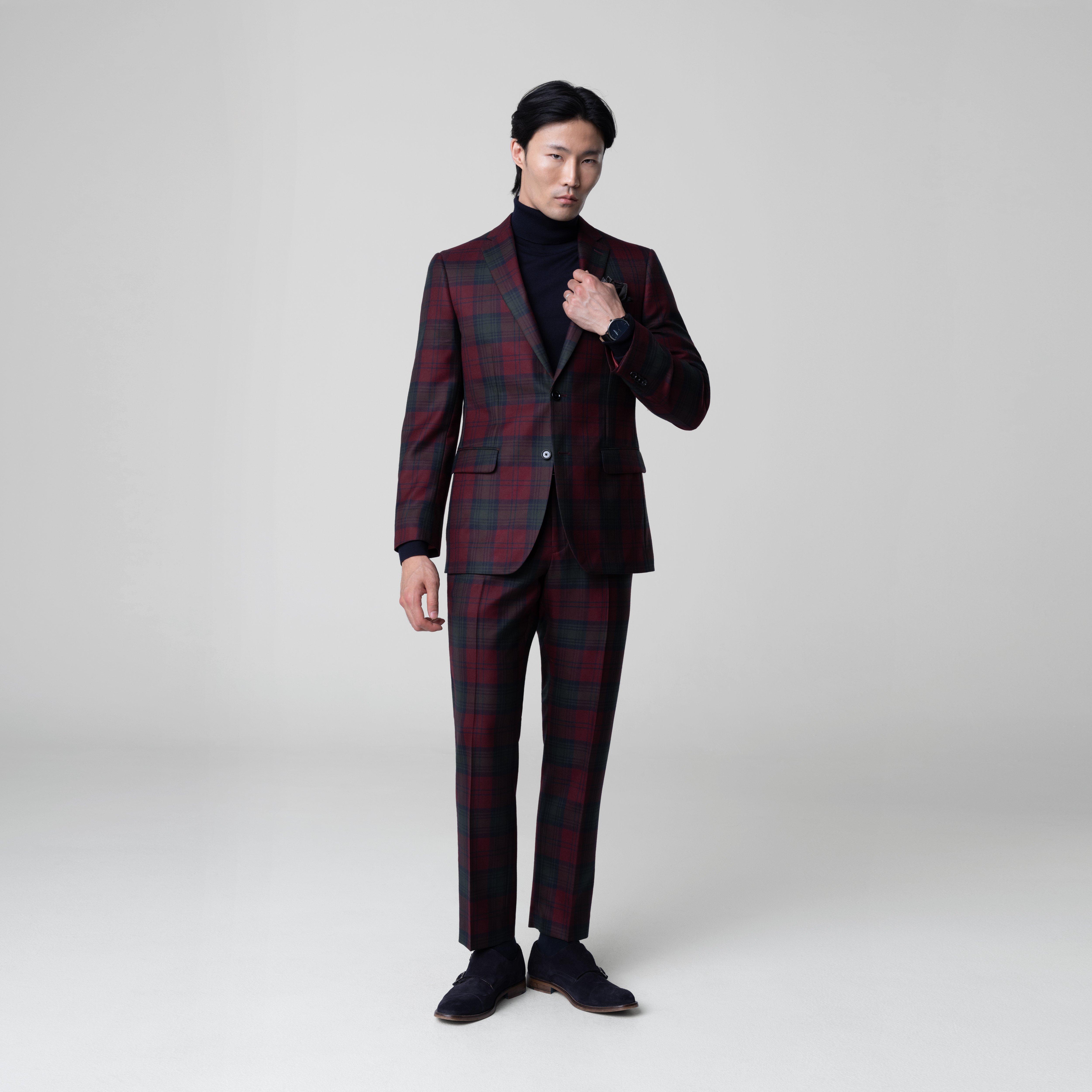 Burgundy suit - Blakesley Plaid Design from british Indochino Collection