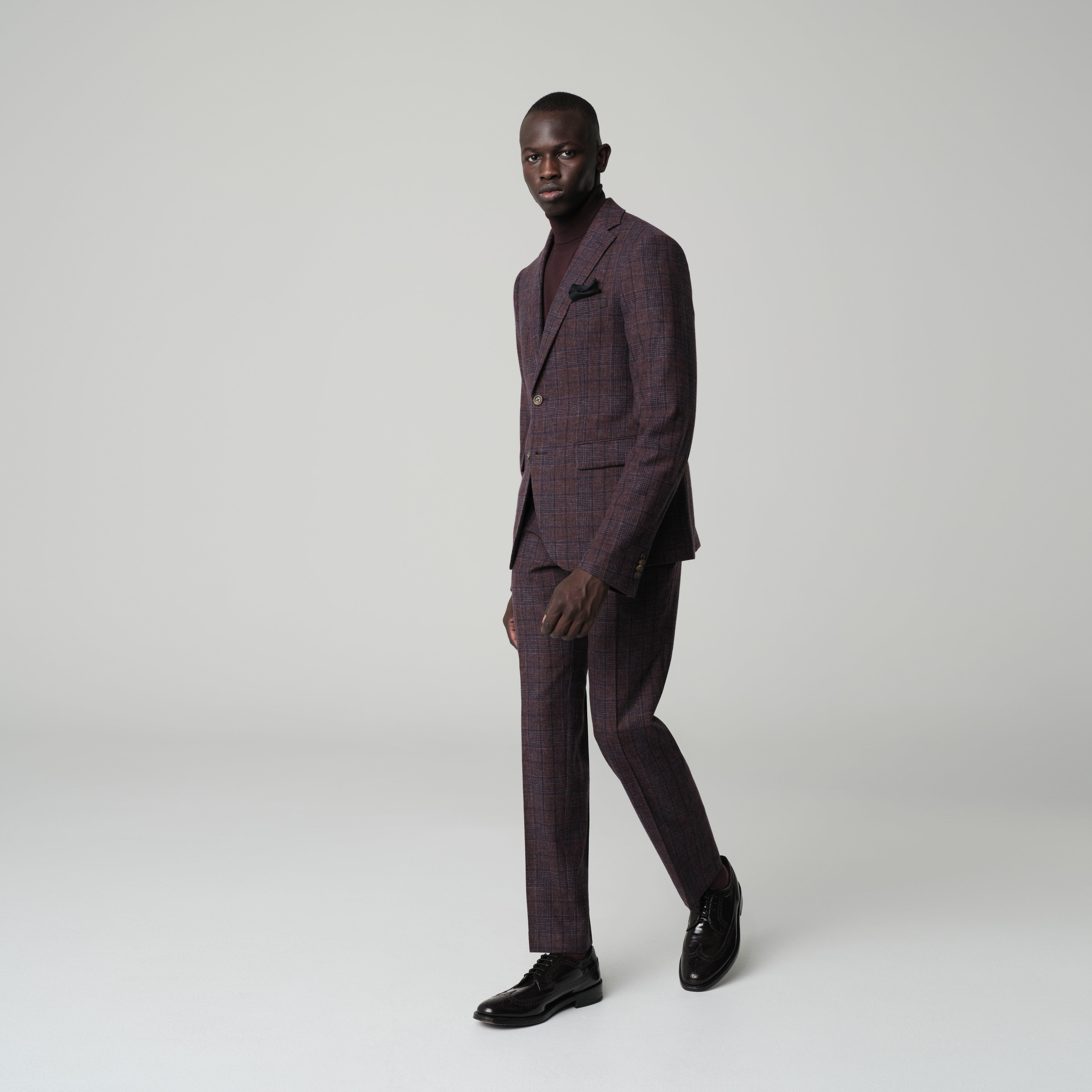 Men's Custom Suits - Montafia Plaid Burgundy Suit