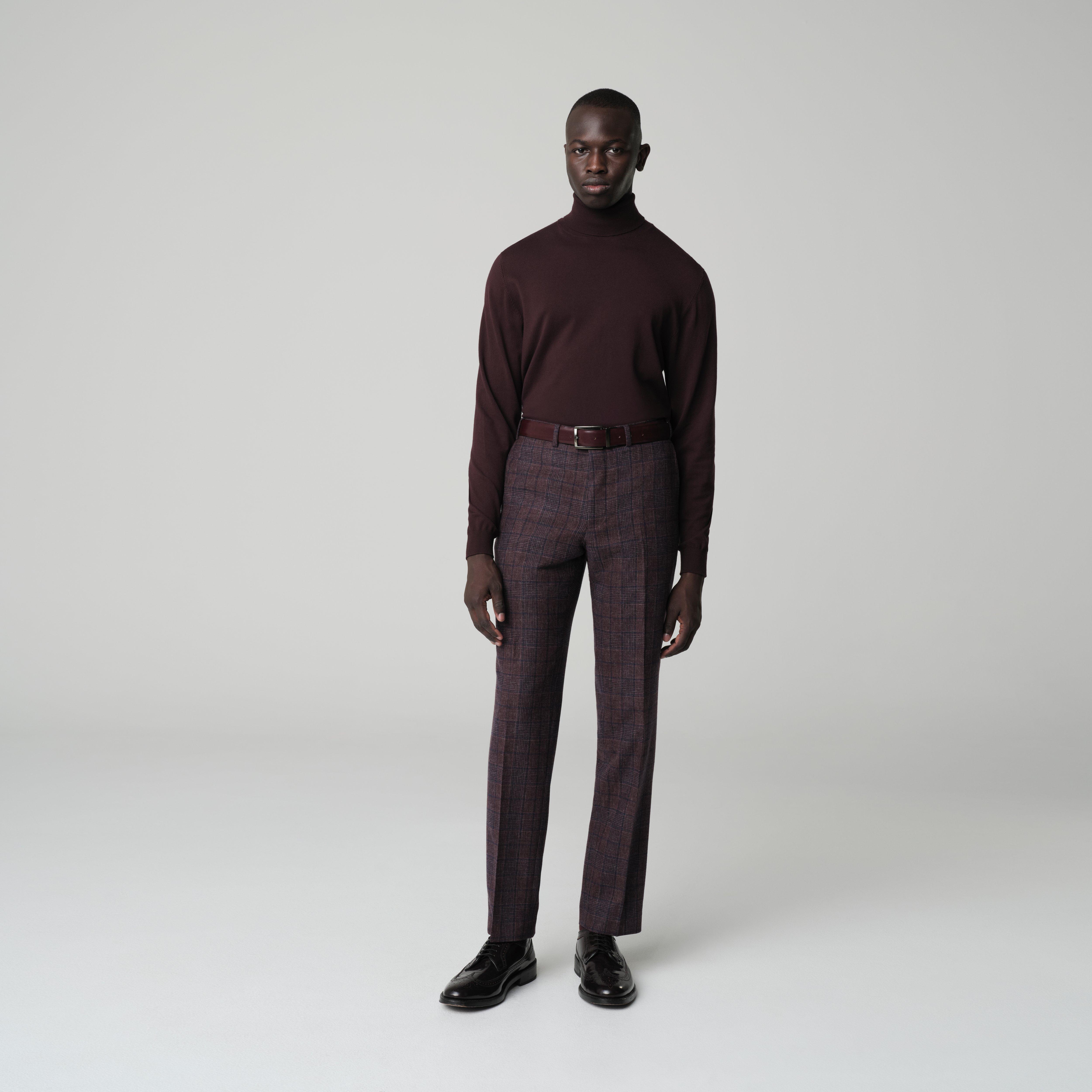 Indochino Men's Custom Montafia Plaid Burgundy Pants