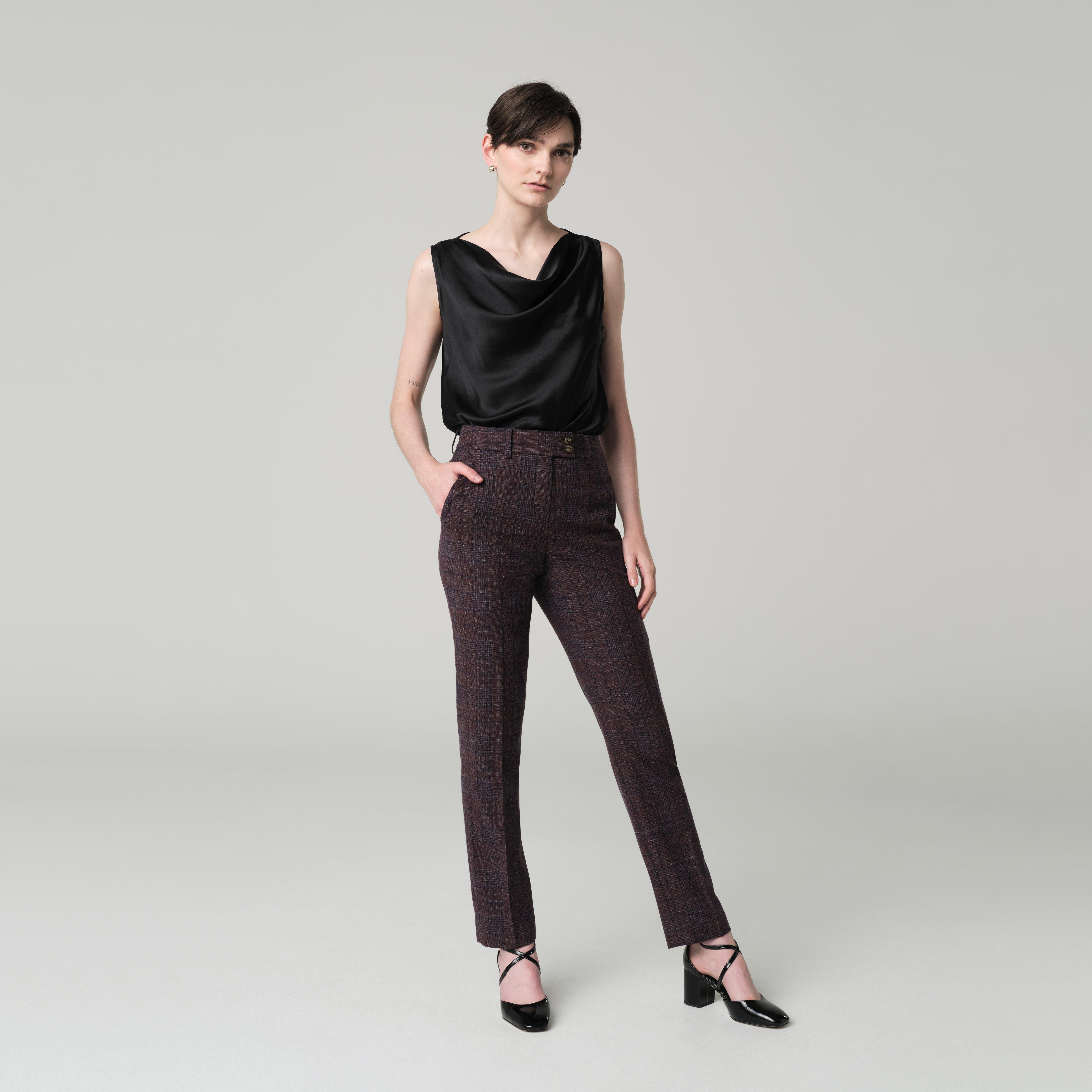 Women's Custom Pants - Montafia Plaid Burgundy Pants Women