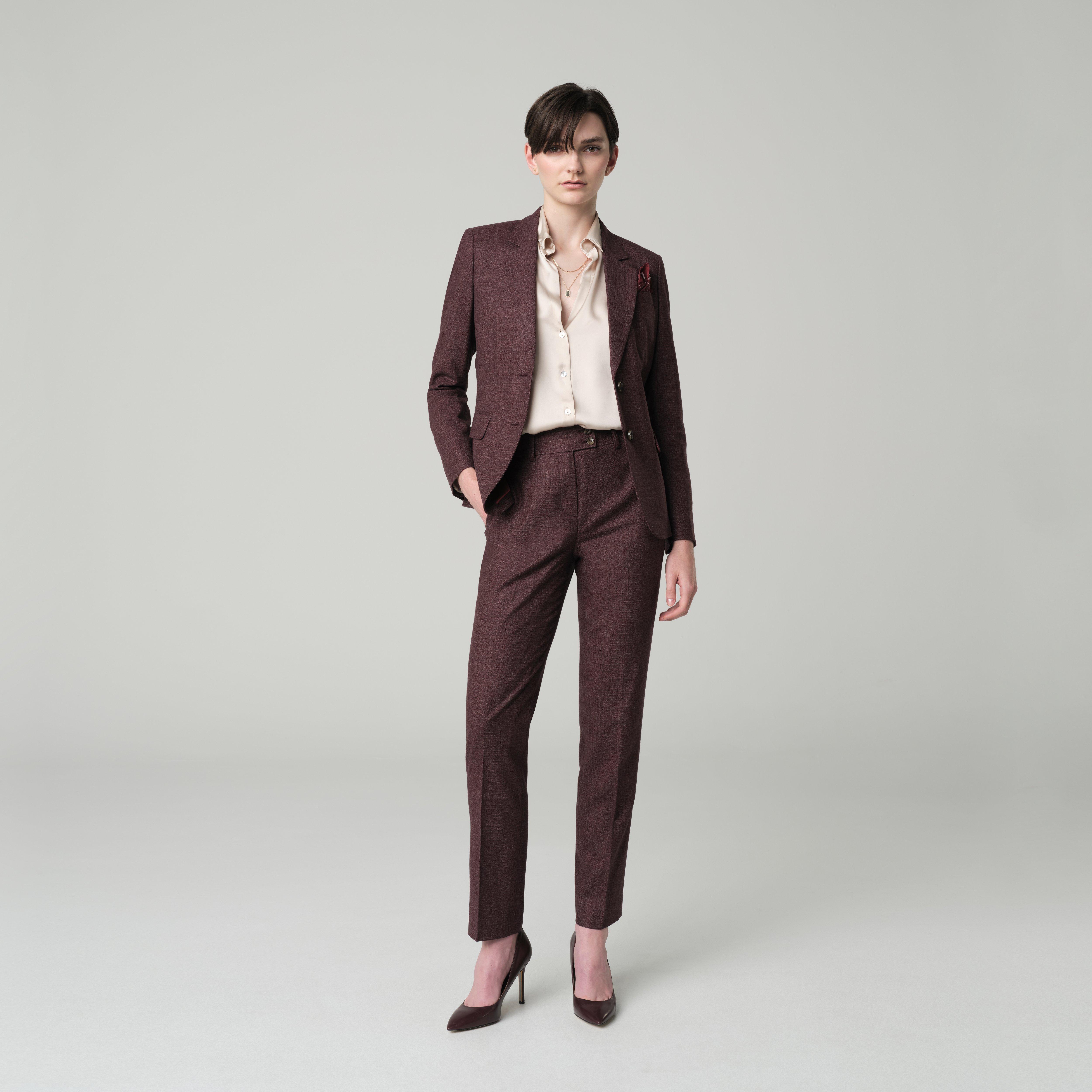 Indochino Women's Custom Monza Royal Flannel Burgundy Suit