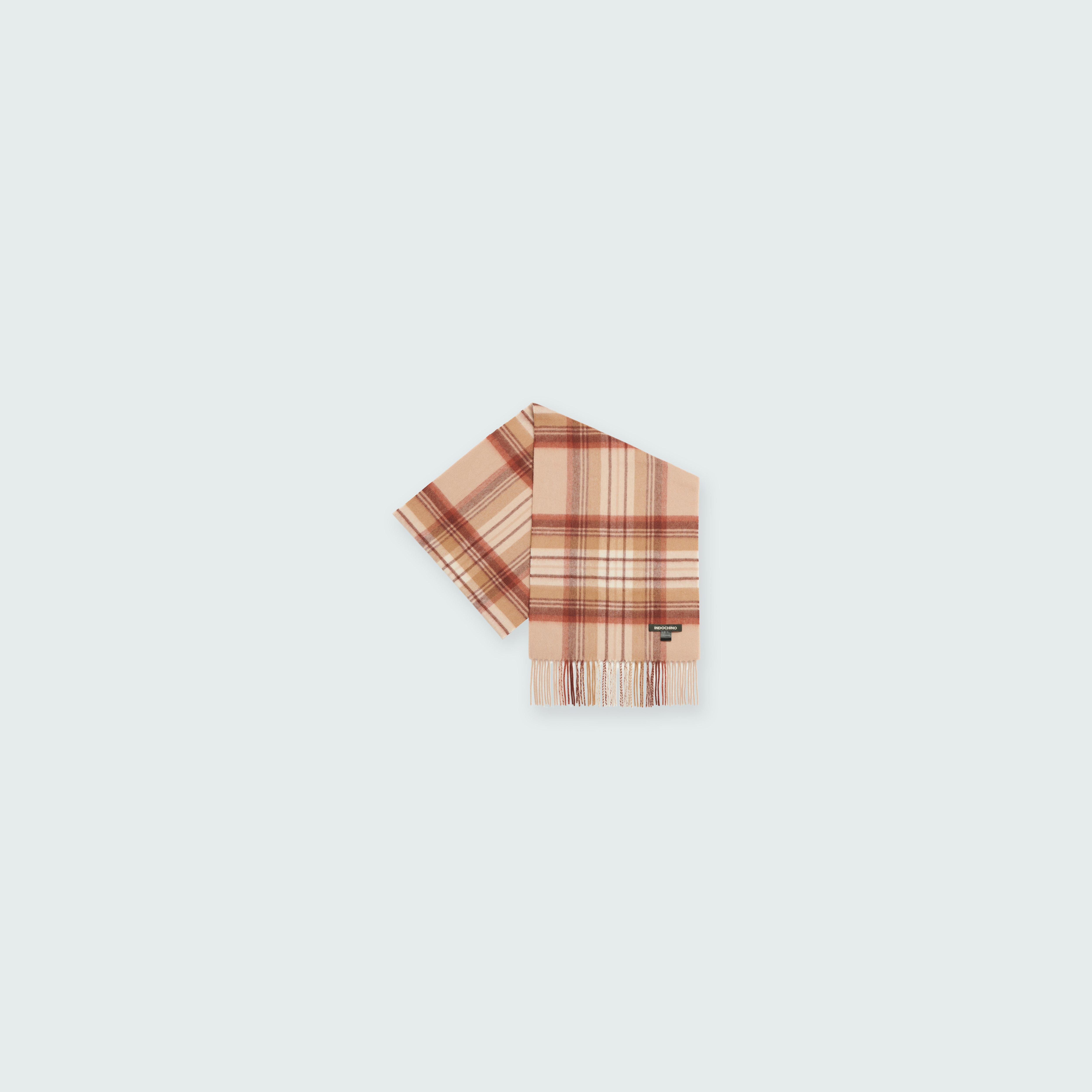Multi Camel Tartan Cashmere Scarf
