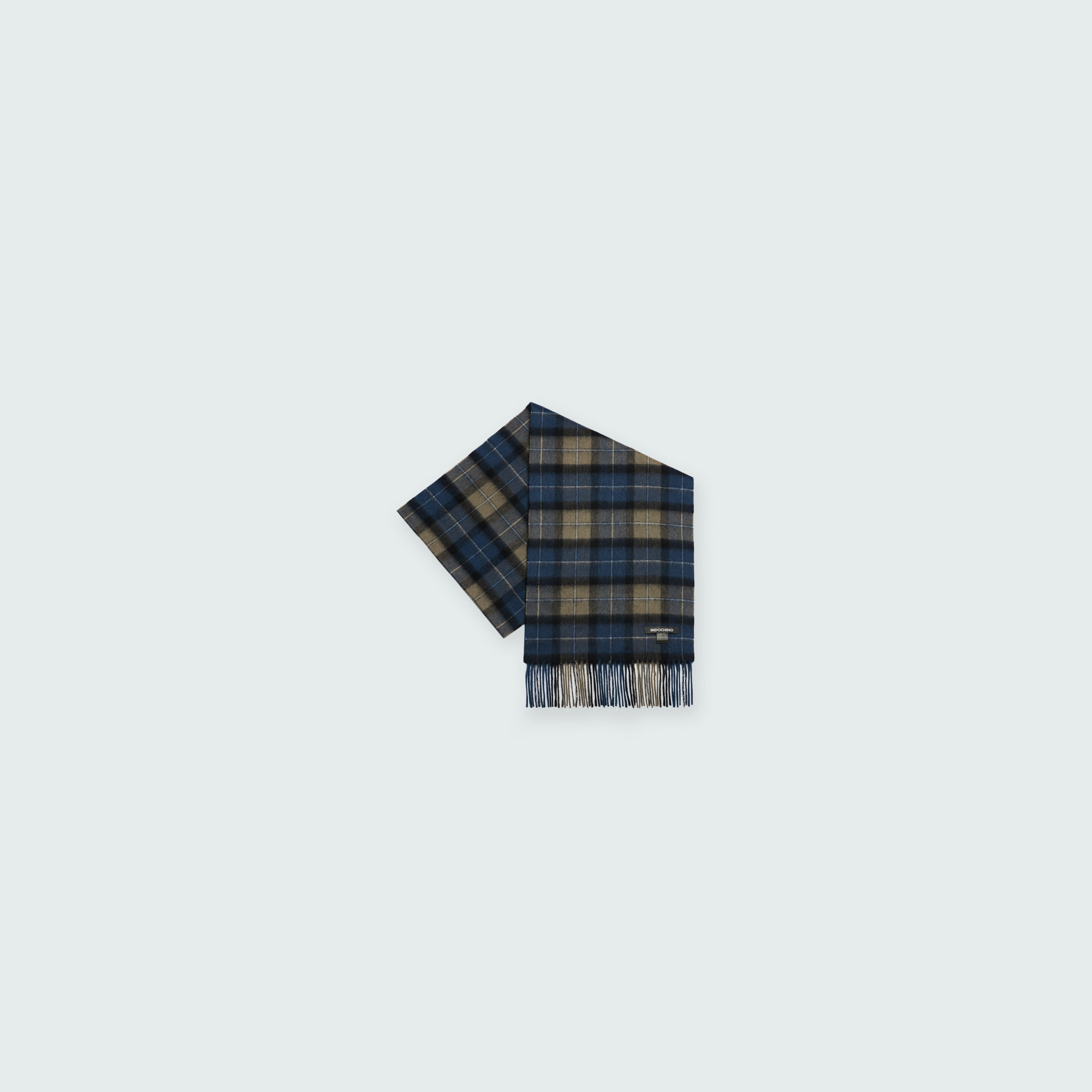 Navy Tartan Cashmere Scarf