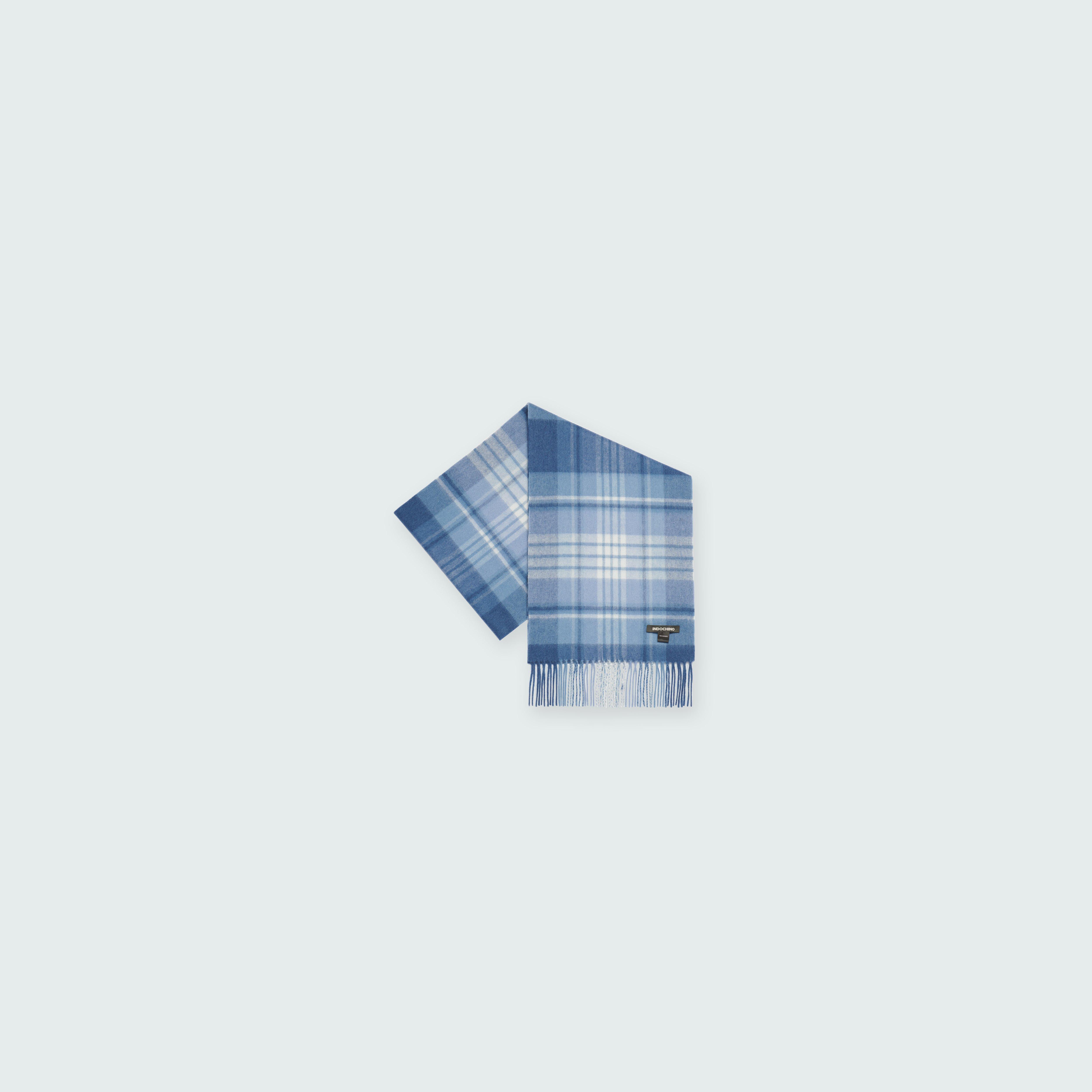 Light Blue Plaid Wool Cashmere Scarf