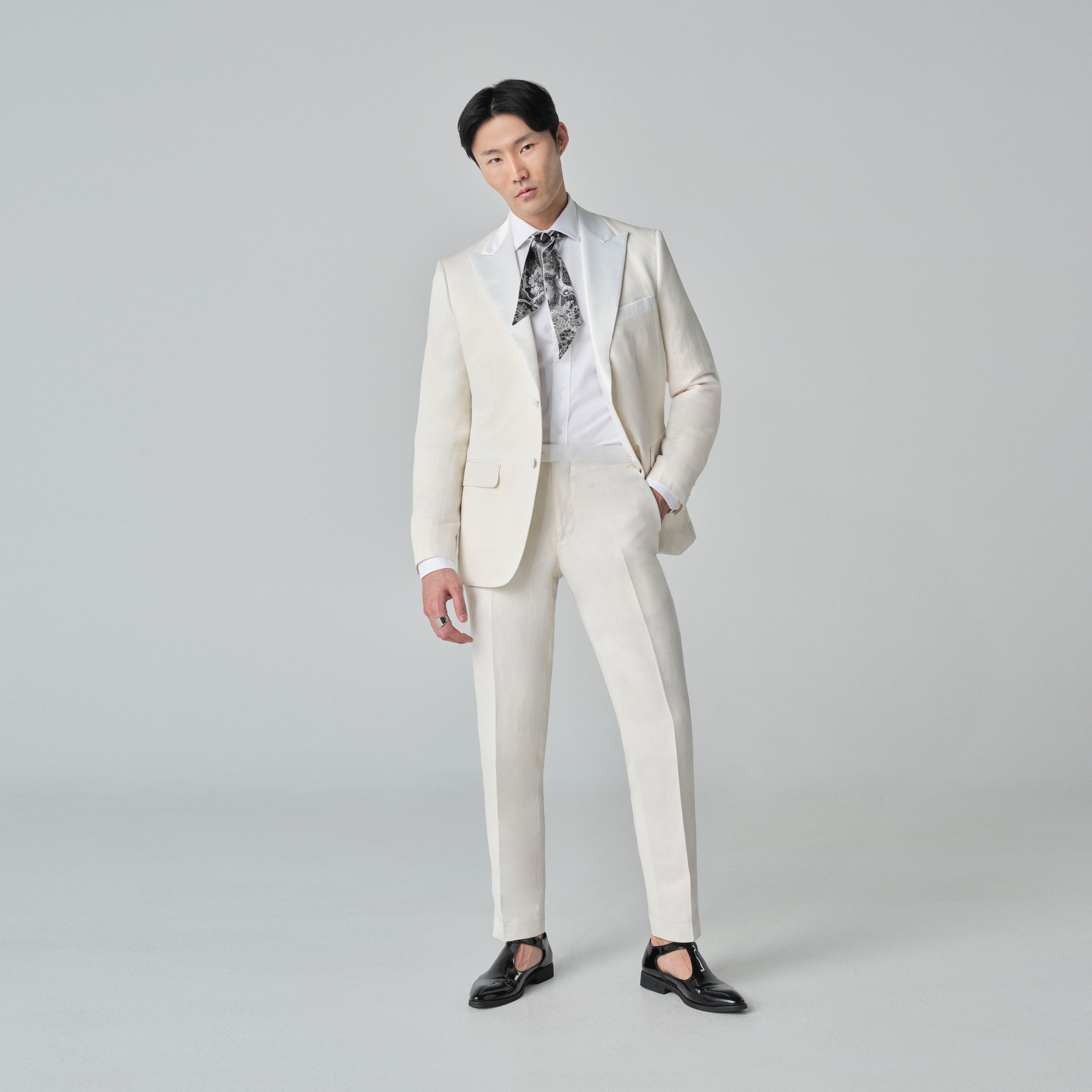 dinner dress jacket Indochino Men's Custom Kentford Linen Silk Ivory Style:Dinner and a polished look black below knee dress Dress uniform Size:Size