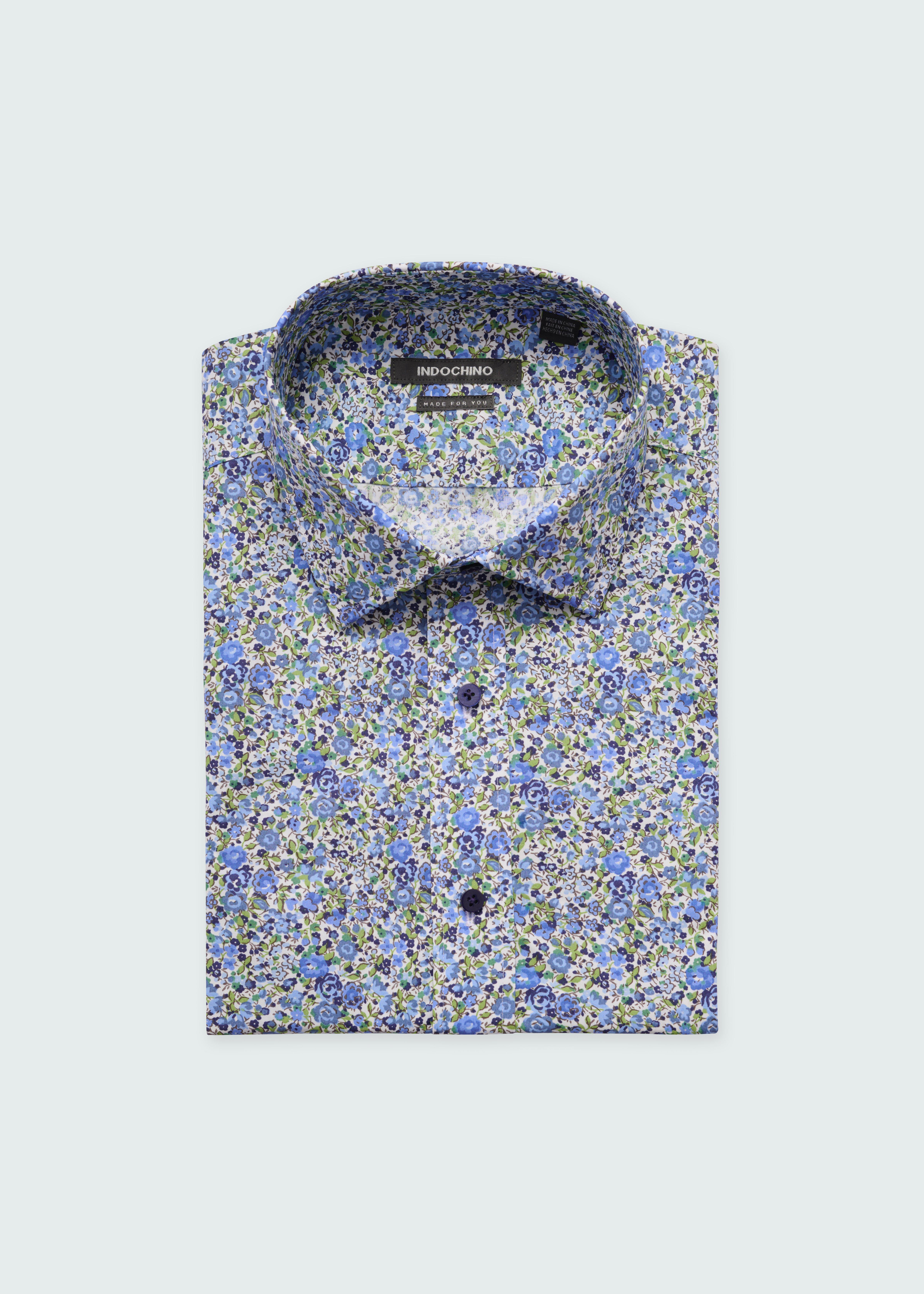 Indochino Men's Custom London Floral Print Blue Shirt | 100% Cotton