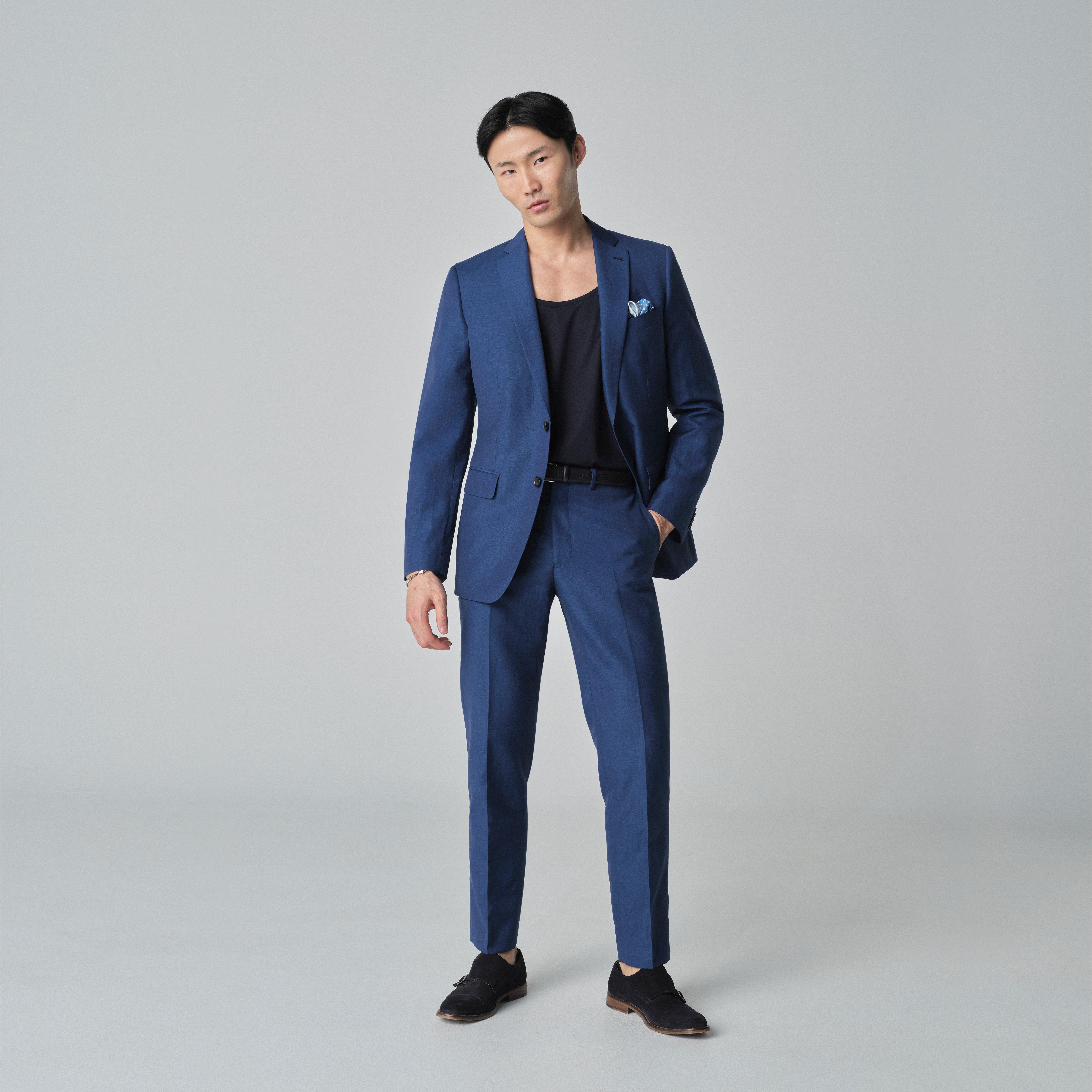 Men's Custom Suits - Minori Wool Linen Deep Blue Suit | INDOCHINO