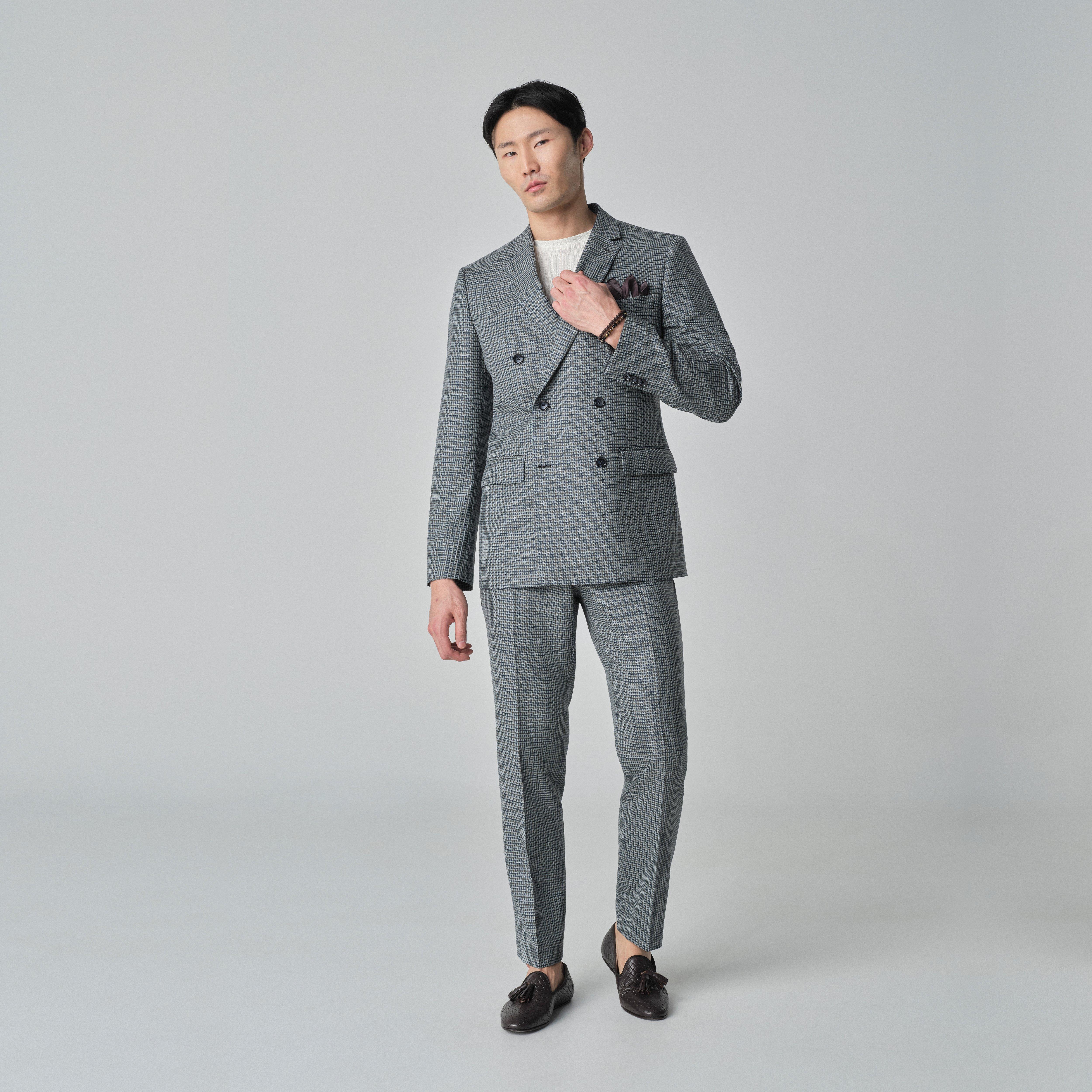 Men's Custom Suits - Quadring Houndstooth Sage Suit | INDOCHINO