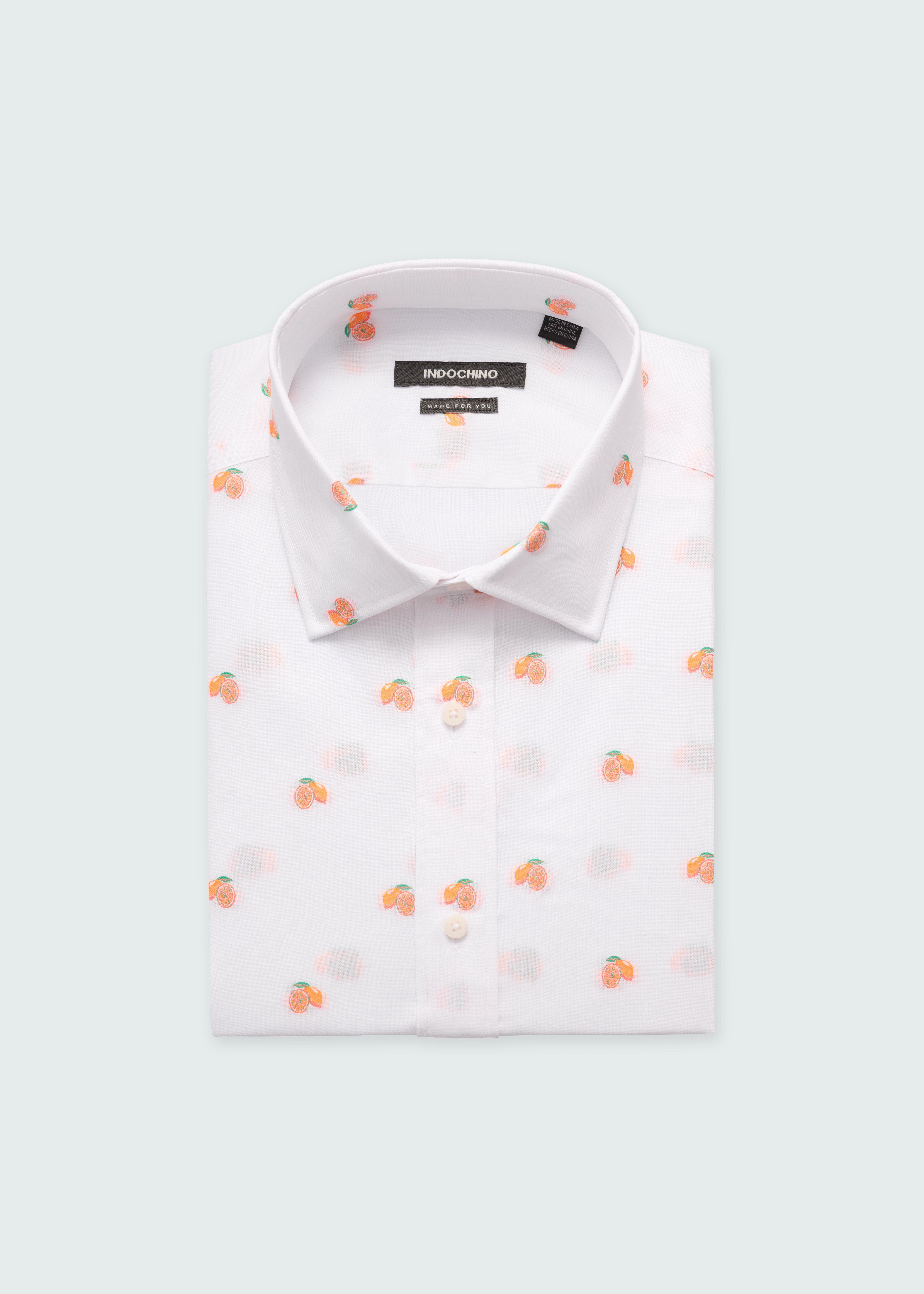 indochino dress shirts Men's Custom Quarter Cotton Stretch Embroidered Citrus White Shirt Make this one yours with your choice of collar Indochino | Nordstrom