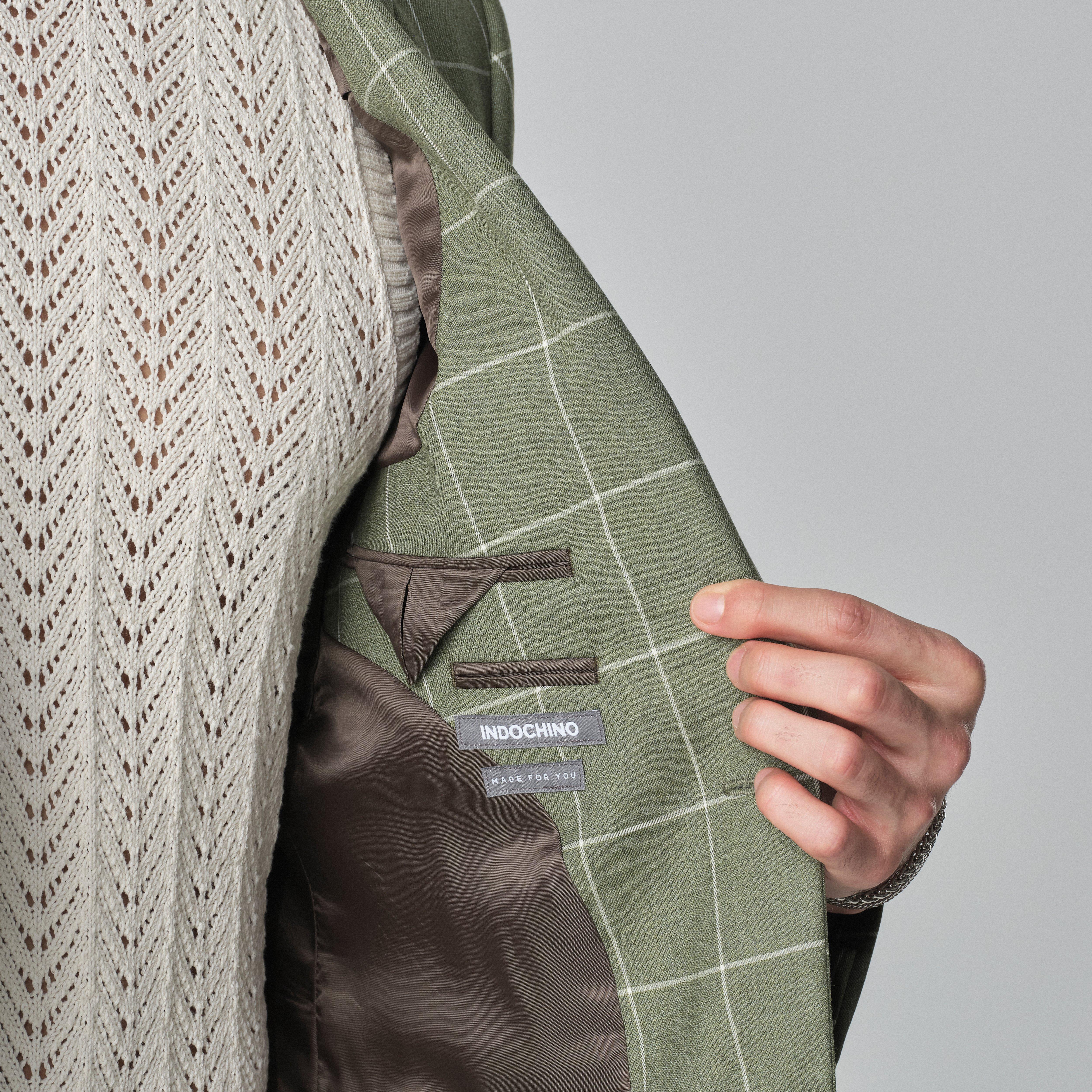 Men's Custom Suits - Queensbury Check Olive Suit | INDOCHINO
