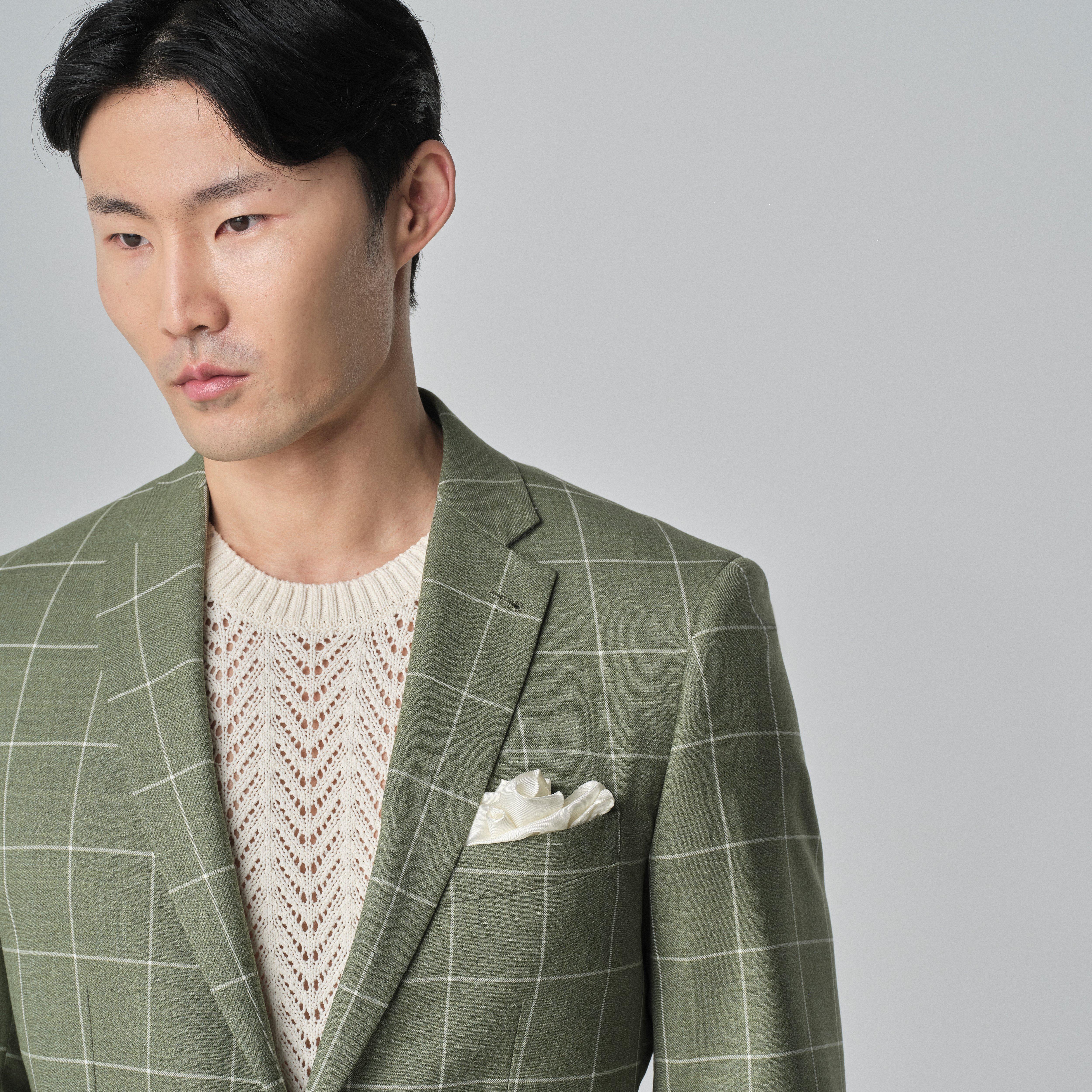 Men's Custom Suits - Queensbury Check Olive Suit | INDOCHINO