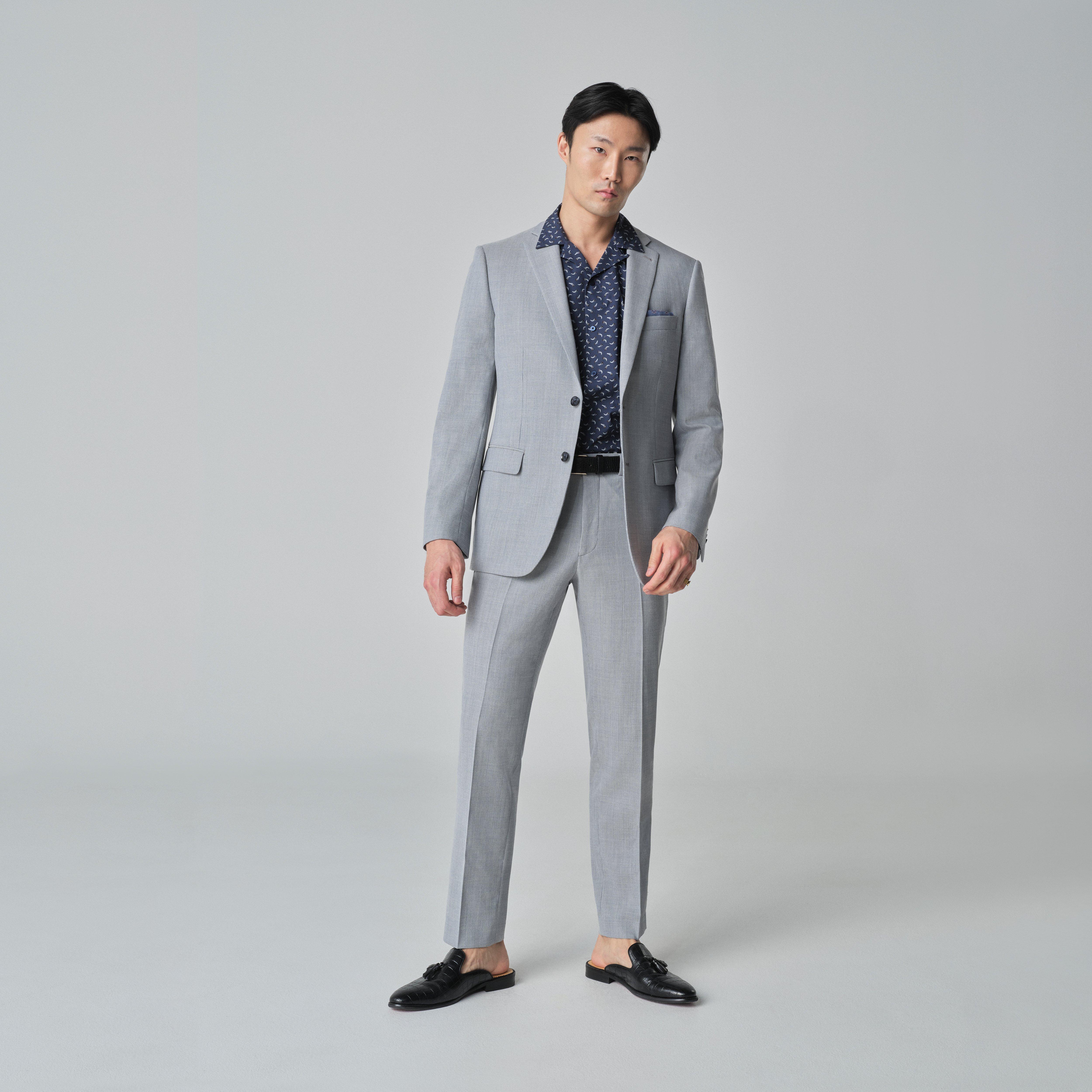 タイトフィット ブルーグラデーションドレス サイズS Men's Custom Suits - Quiton Wool Stretch Light Blue Suit