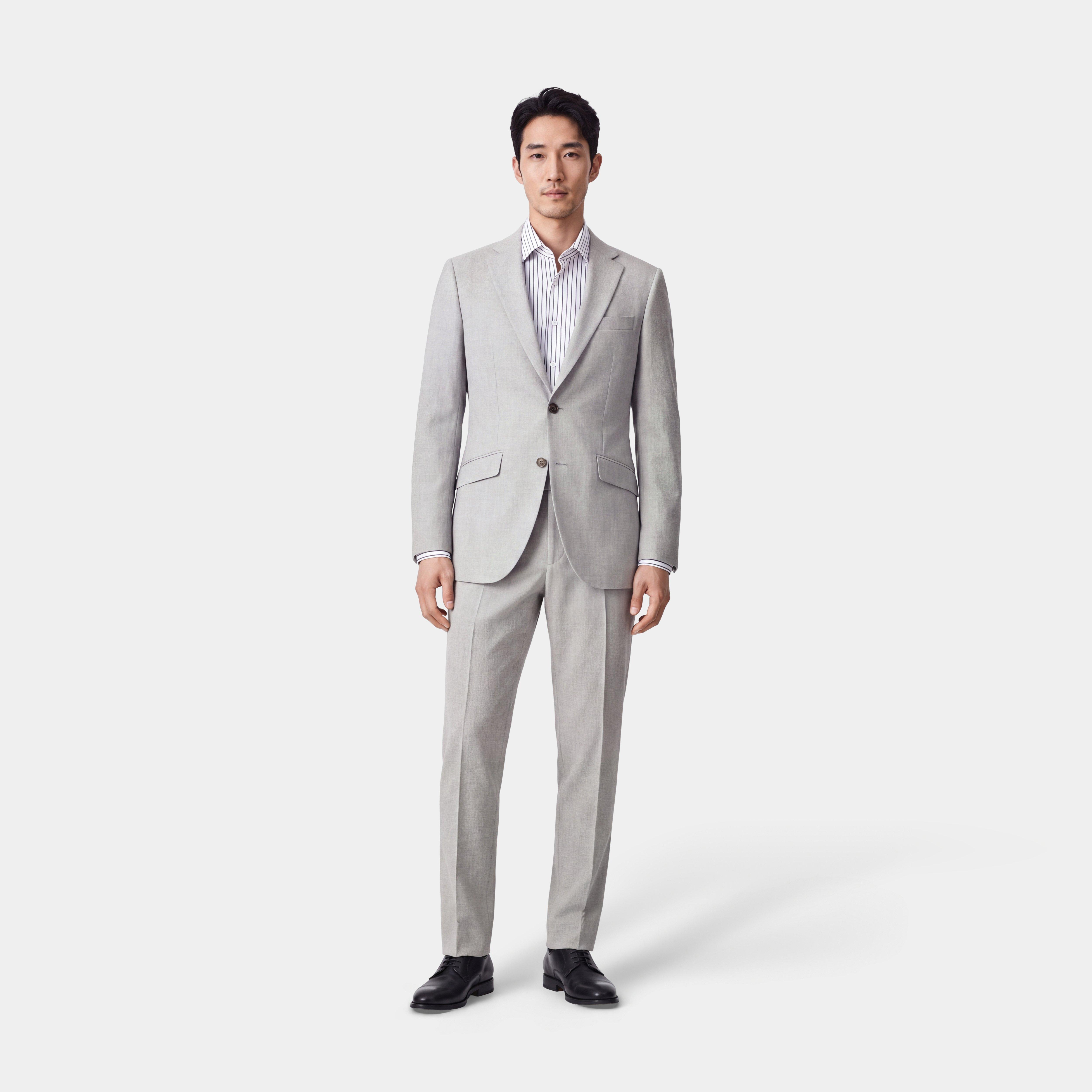 light grey suit with black dress Indochino Men's Custom Quiton Wool Stretch Gray Blazer Adedamola Atelier