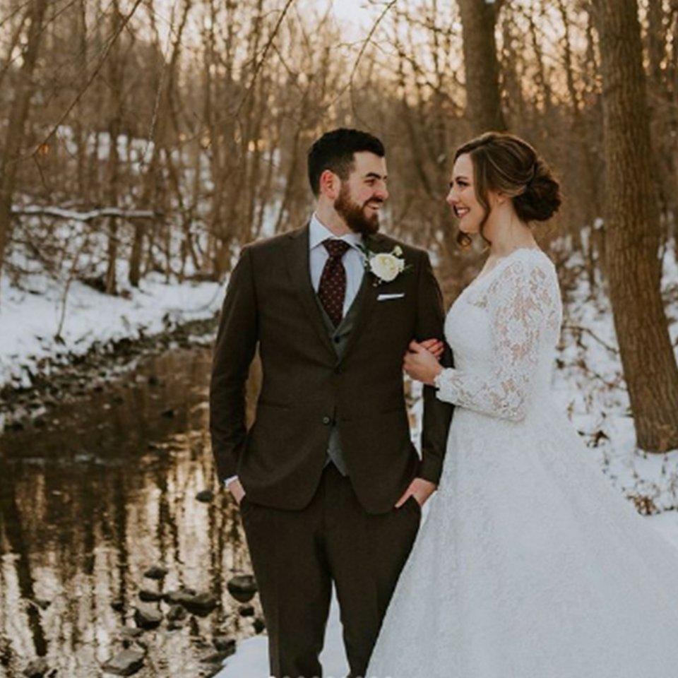 wedding couple bride and groom wearing Indochino suit