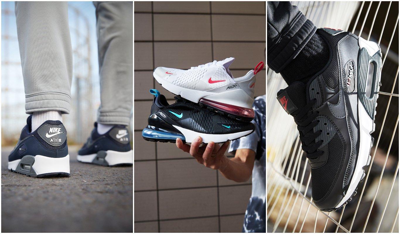 three images of different nike air max models in outdoor settings