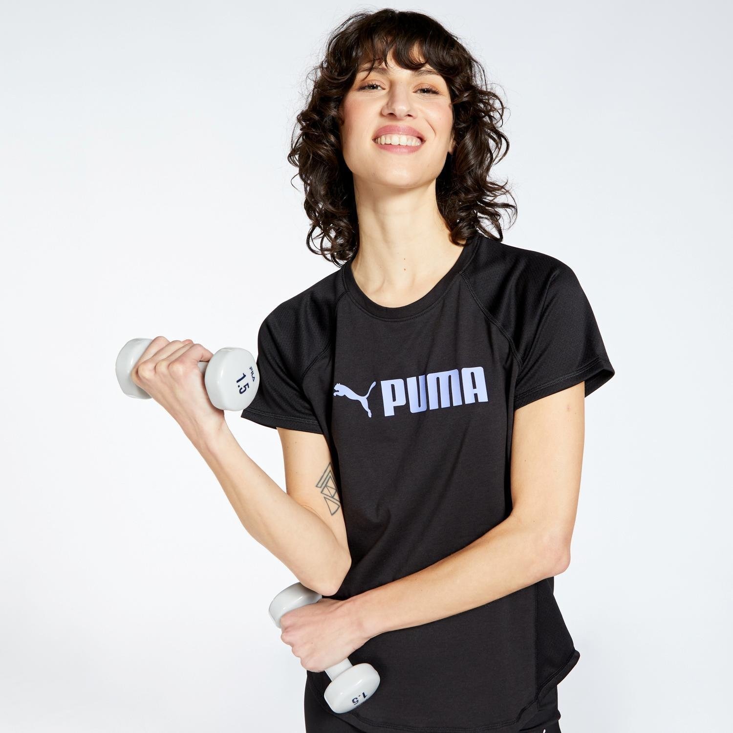 Puma Puma fit logo sportshirt zwart/paars dames dames