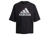 ADIDAS ESSENTIALS MULTI-COLORED LOGO LOOSE FIT CROPPED SHIRT ZWART DAMES