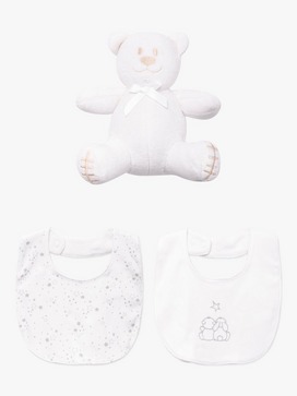 Baby Teddie Star Bibs & Bear Soft Toy 3-Piece Set