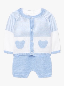 Baby Tee, Knit Suspender Shorts & Cardigan 3-Piece Set