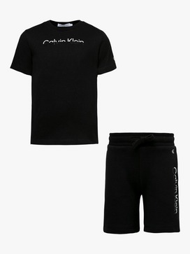 Split Monochrome Logo Tee & Sweat Shorts 2-Piece Sets