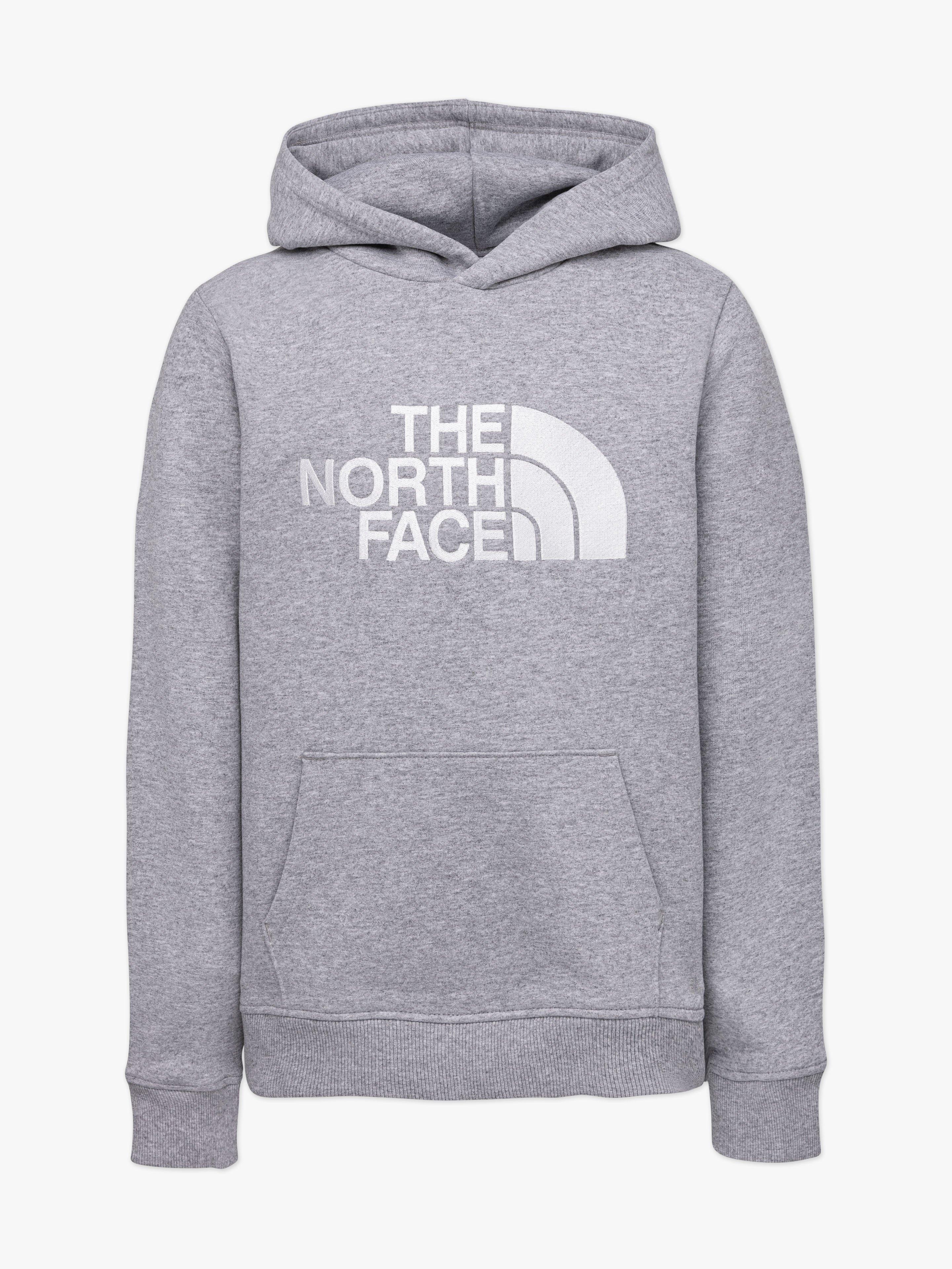 gray and white north face hoodie