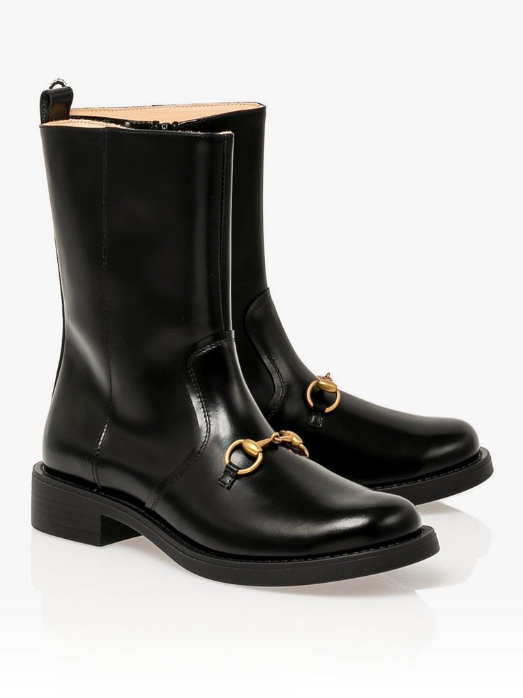 Gucci Horsebit Leather Boots - BLACK - Size 34 (UK 2), BLACK