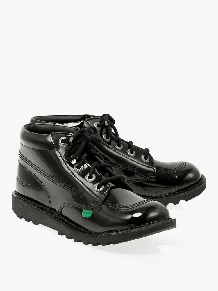 Kickers 'Kick Hi' Patent Boots - BLACK - Size 39 (UK 5.5), BLACK