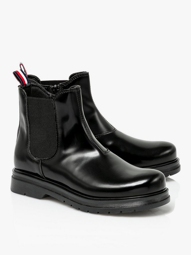 Tommy Hilfiger Faux Leather Chelsea Boots - BLACK - Size 30 (UK 11.5), BLACK