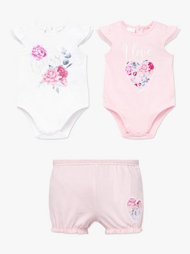 Baby Floral Logo 3-Piece Bodysuit Set