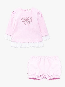 Pearl Diamante Bow L/S Dress & Bloomers