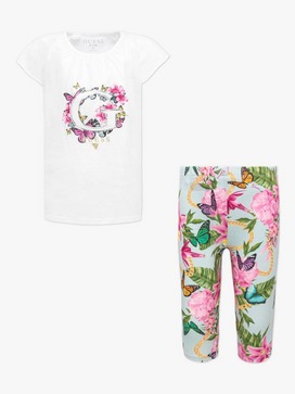 Sequin Logo Tee & Butterfly Floral Cycling Shorts 2-Piece Set