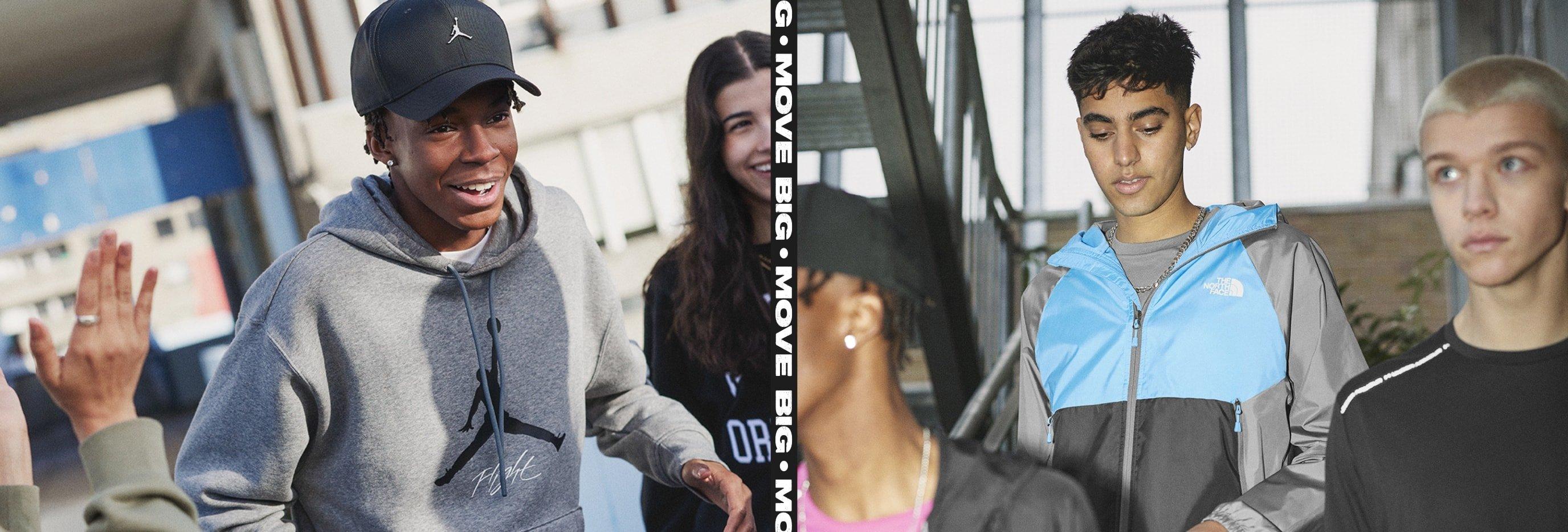 Modelos masculinos portando las colecciones de las marcas Nike y The Nord Face