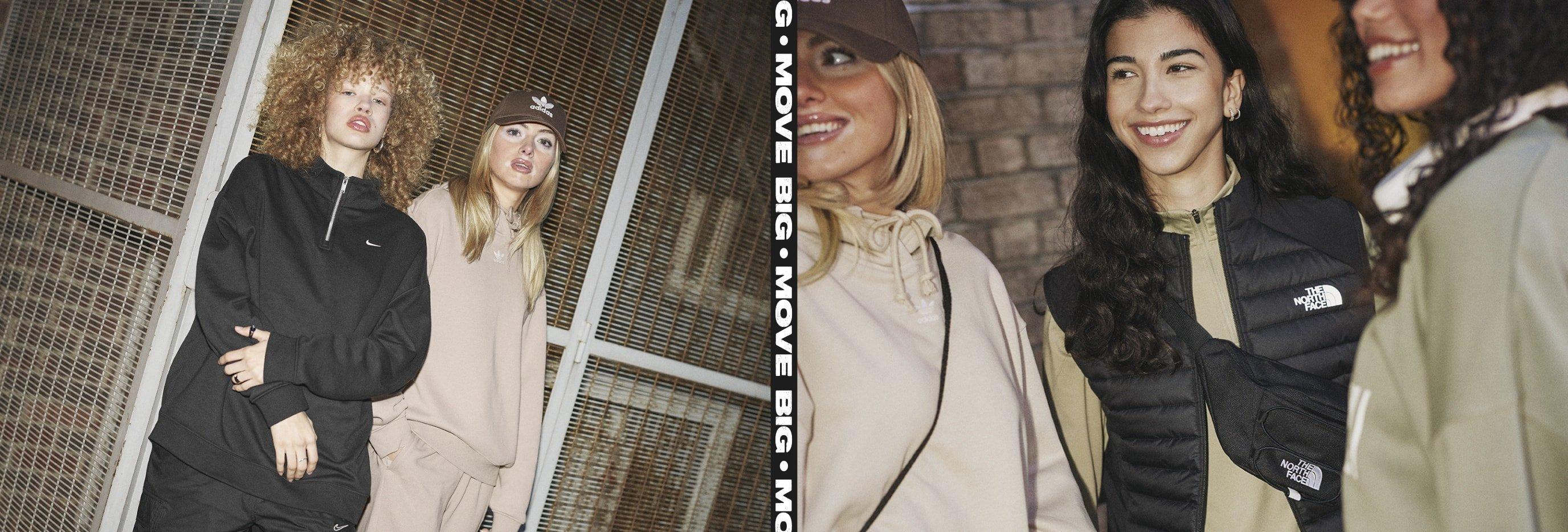 Modelos femeninas portando la colección de Nike,adidas y The North Face