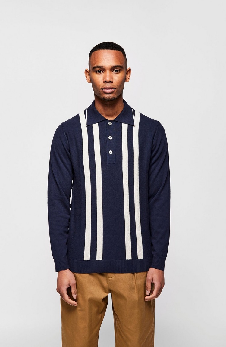 Cooper Stripe Knitted Long Sleeve Polo
