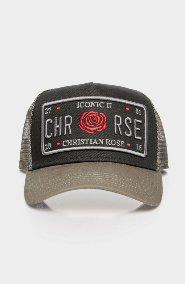 Iconic II Red Rose Plate Trucker Cap