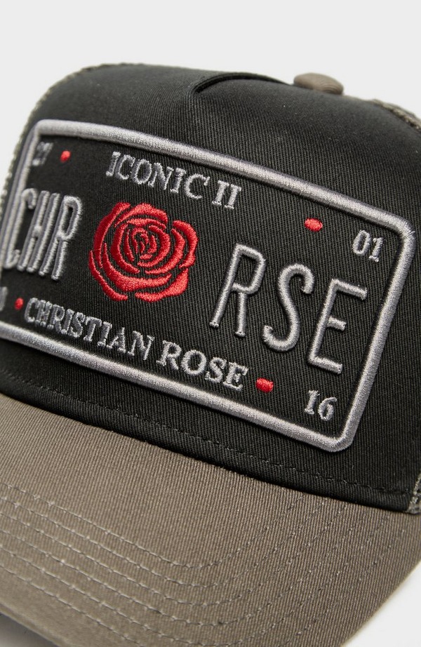 Iconic II Red Rose Plate Trucker Cap