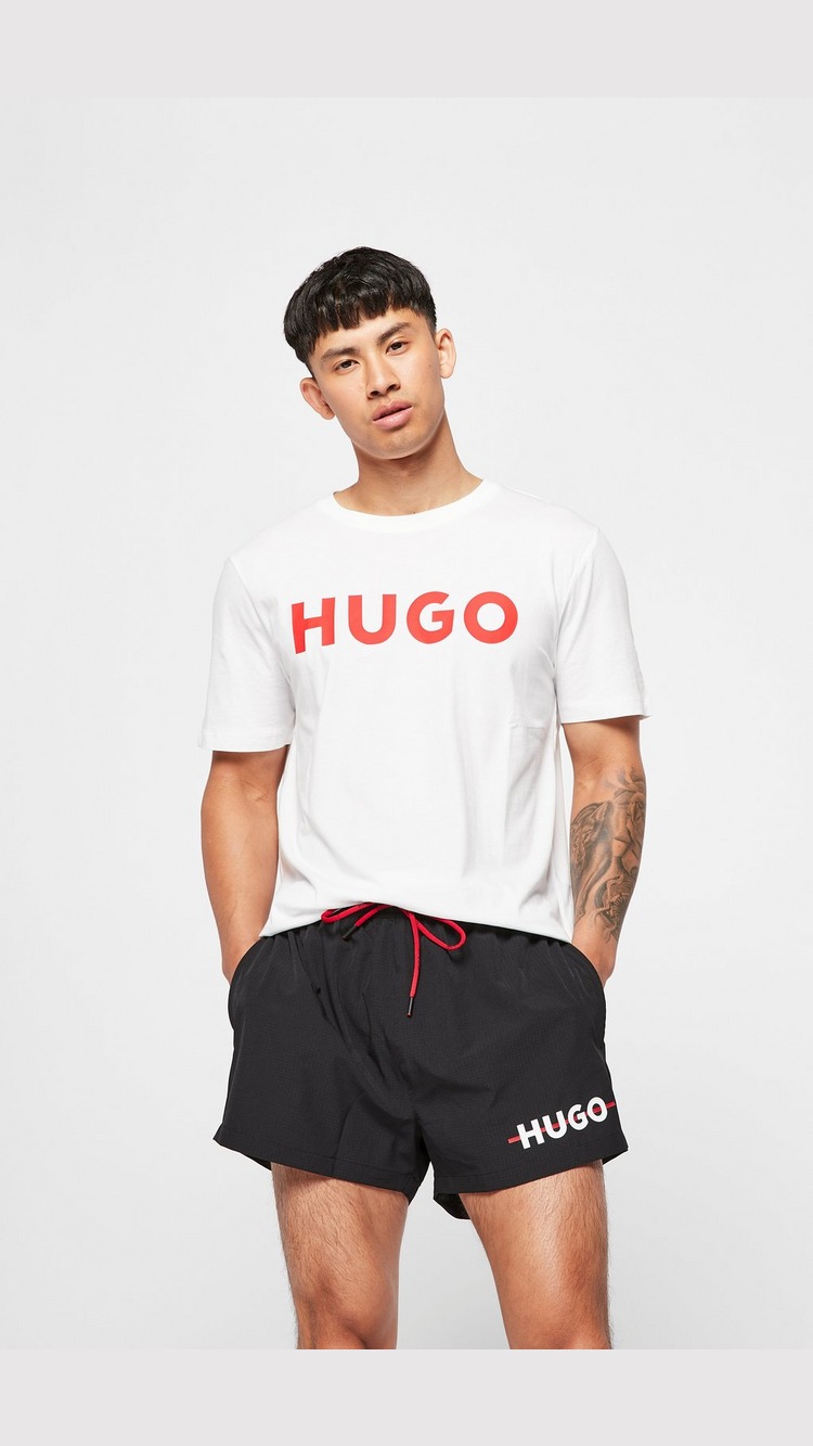 HUGO Loungewear Stripe Logo Swim Short - Black Mens,