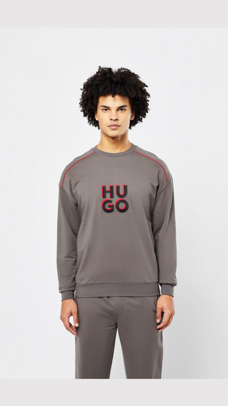 HUGO Loungewear Monogram Logo Crewneck Sweatshirt - Grey Mens,