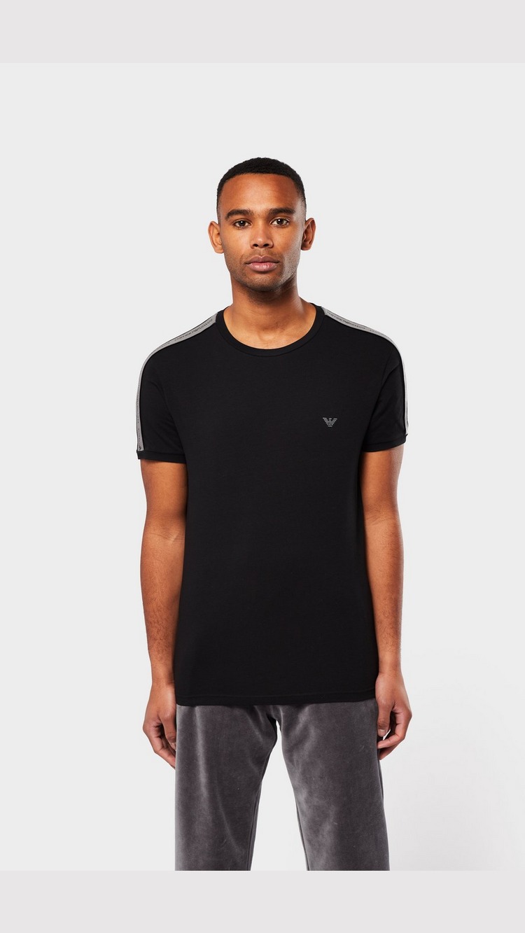 Emporio Armani Loungewear Tape Arm Short Sleeve T-Shirt - Black Mens,
