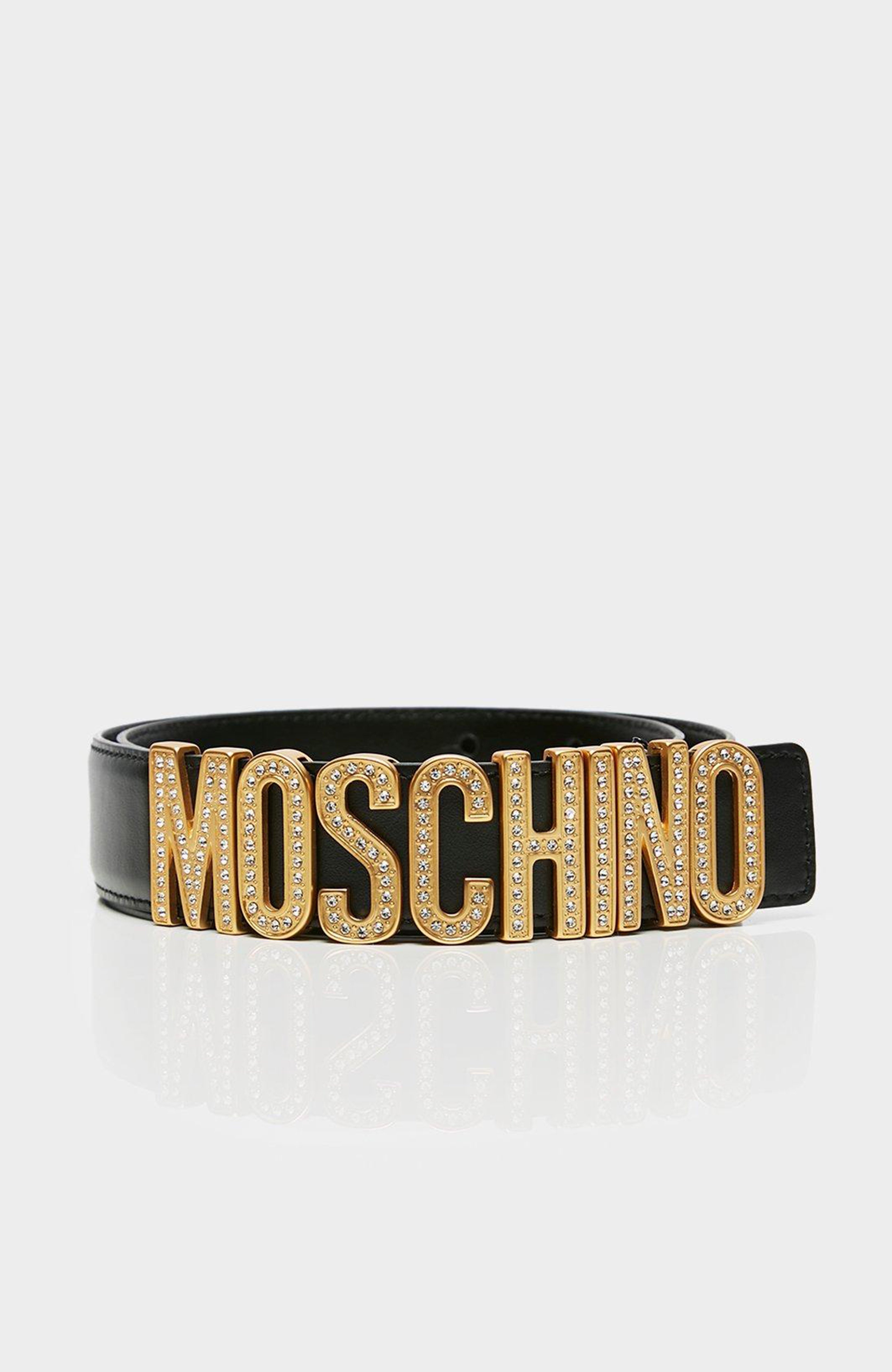 Black And Gold Moschino Grain Leather Belt | Choice